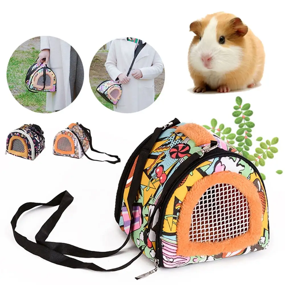 Portable Small Animals Hedgehog Hamster Carrier Bag Case with Detachable Strap Zipper Breathable Small Guinea Pig Rat Chinchillas Hamster Hedgehog Carrier Pounch Bag for Small Animal Carriers