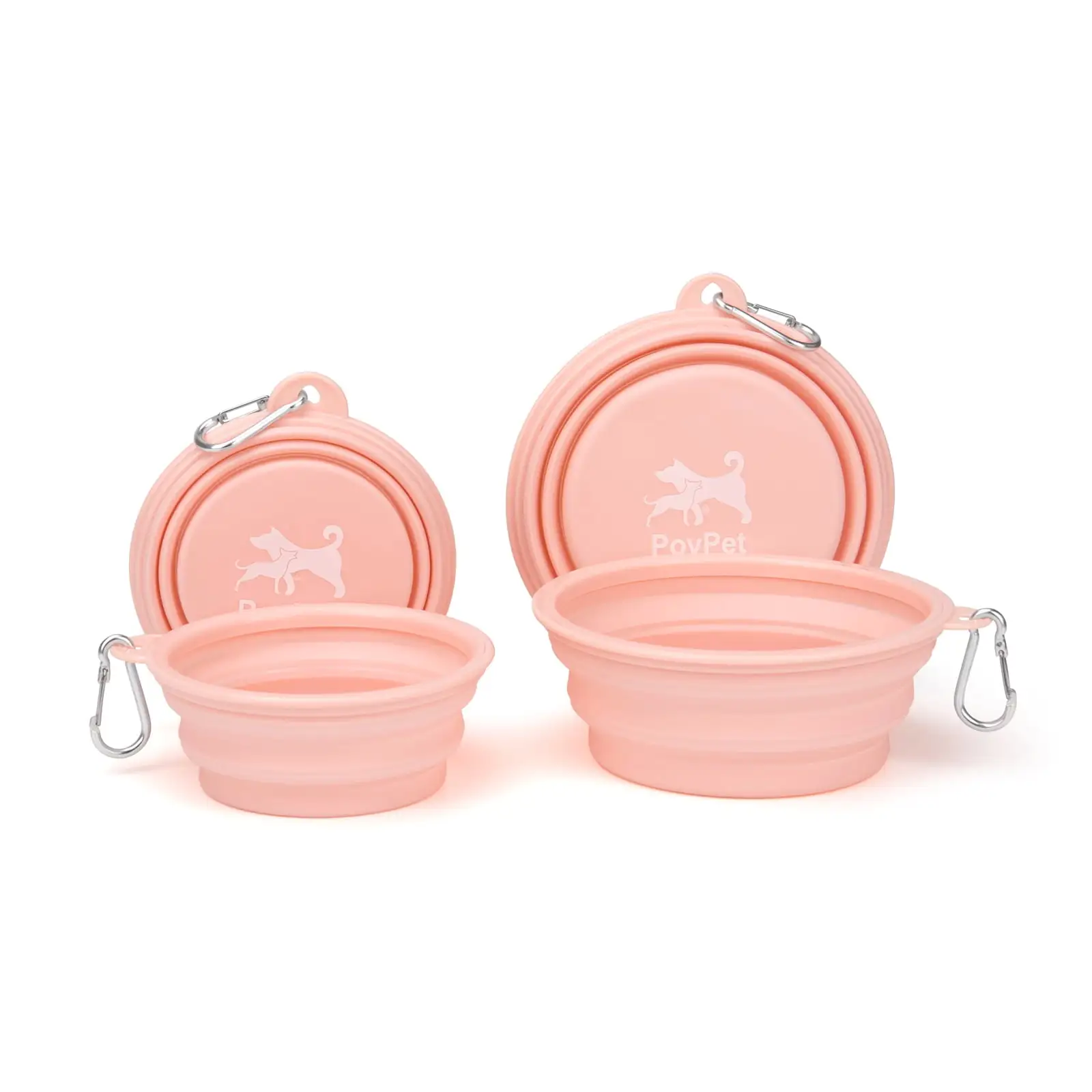 PoyPet Collapsible Dog Bowls. (12 & 22oz ) Portable Dogs Cats Pet Foldable Feeding Watering Dish for Traveling Camping Walking. Pink