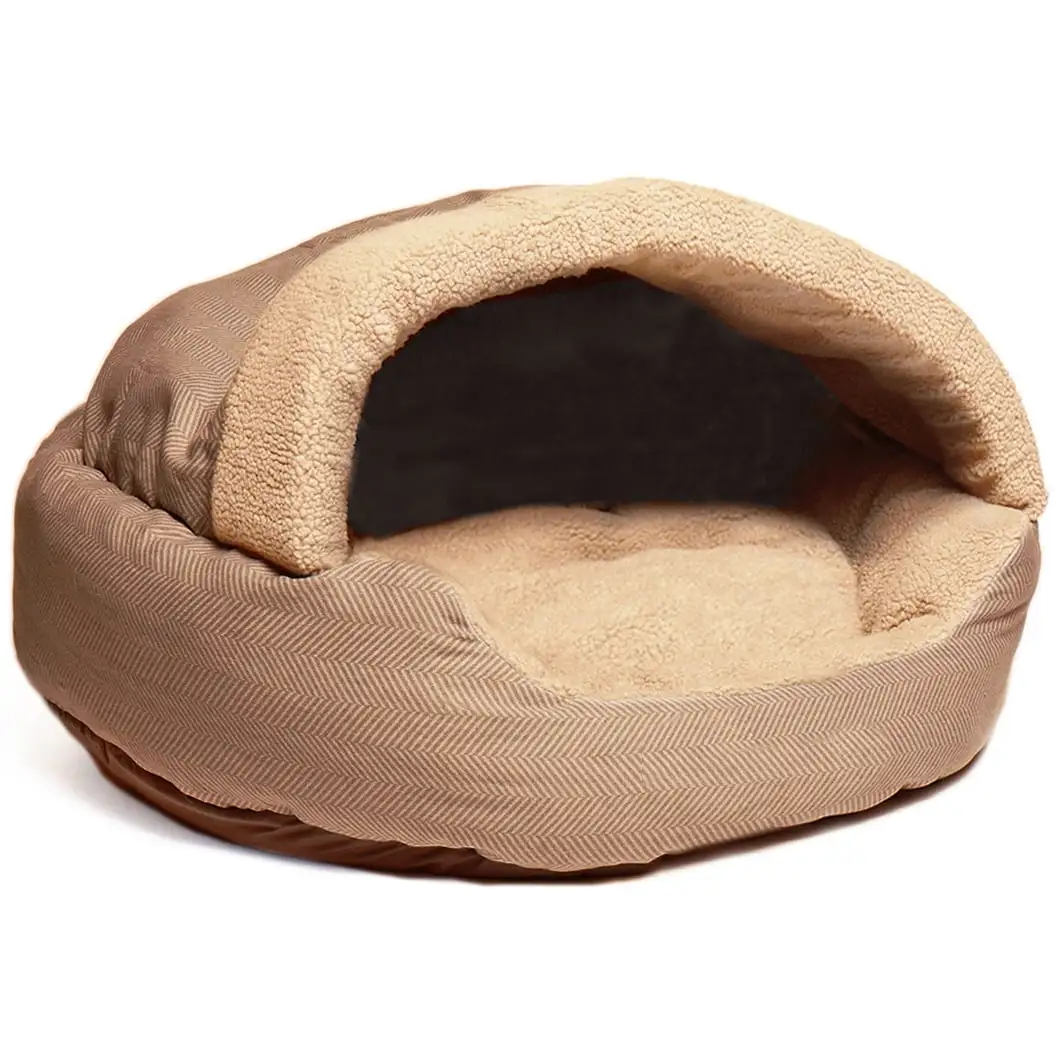 Precious Tails Herringbone Canvas Fleece Deep Dish Cave Bed