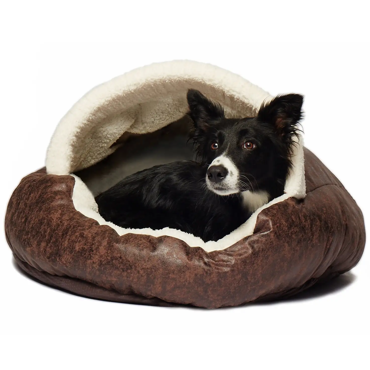 Precious Tails Vegan Leather Deep Dish Cave Pet Dog Bed - Large