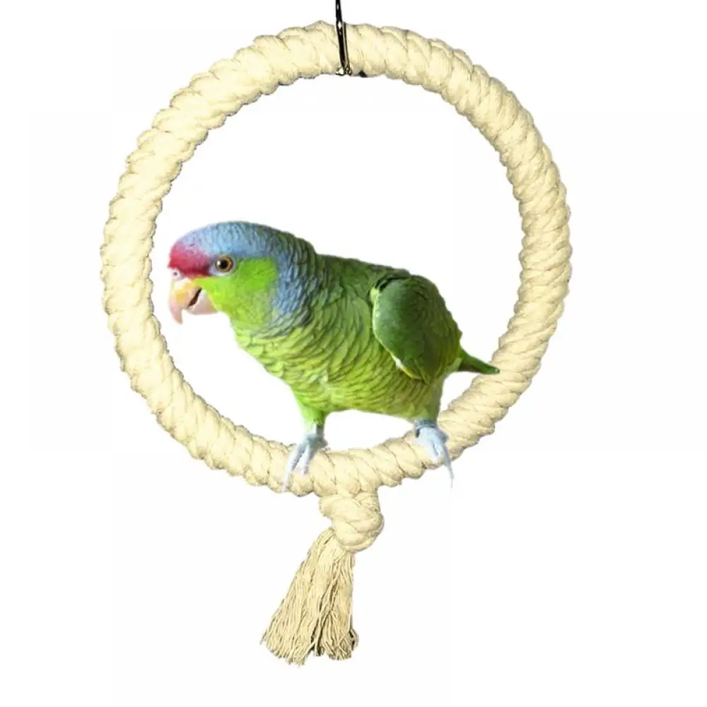 Prettyui Parrot Cotton Rope Swing Standing Bar. Pet Bird Chewing Climbing Ring Toy for Cage