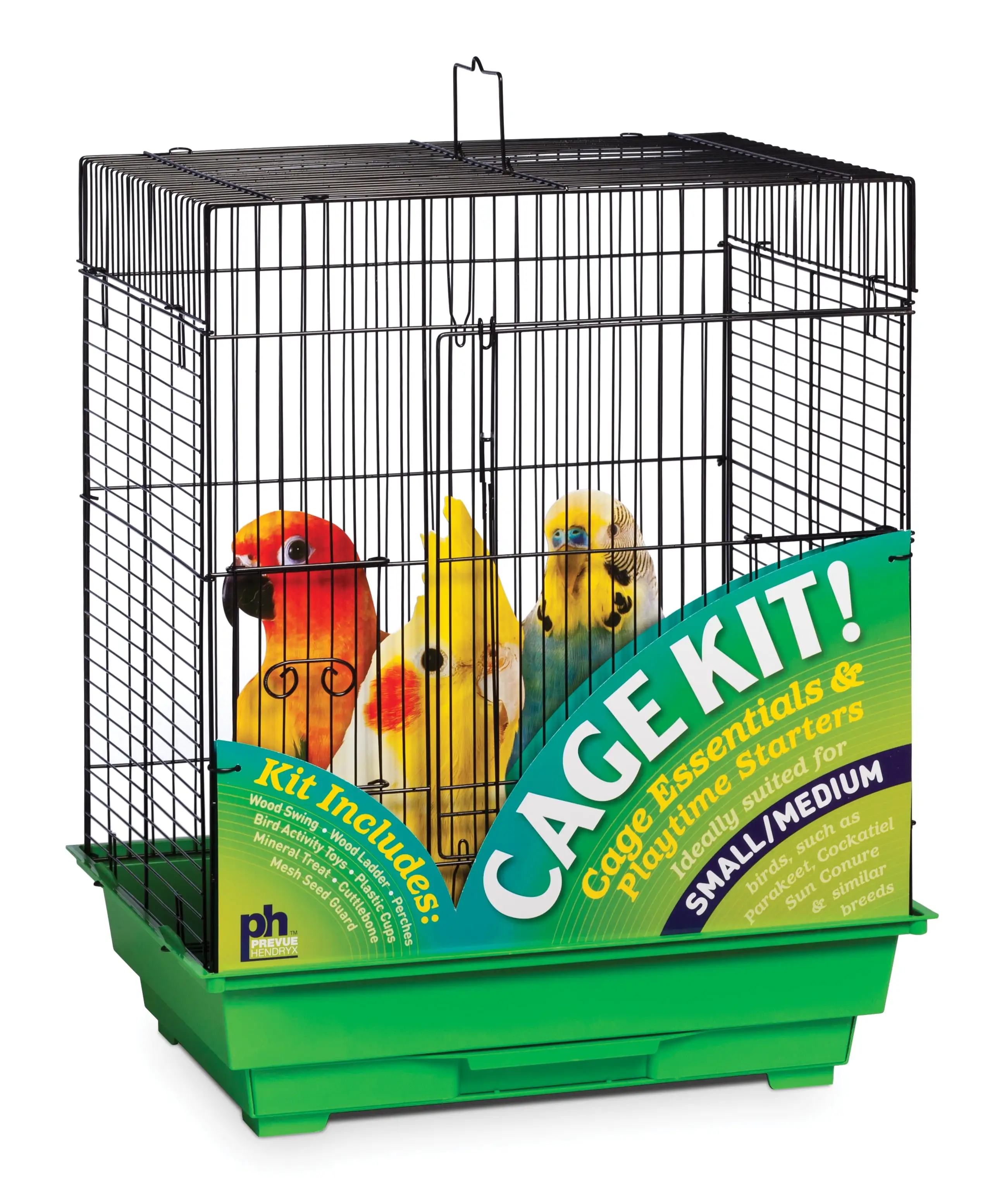 Prevue Pet Products Square Roof Green & Black Bird Cage Starter Kit 91321