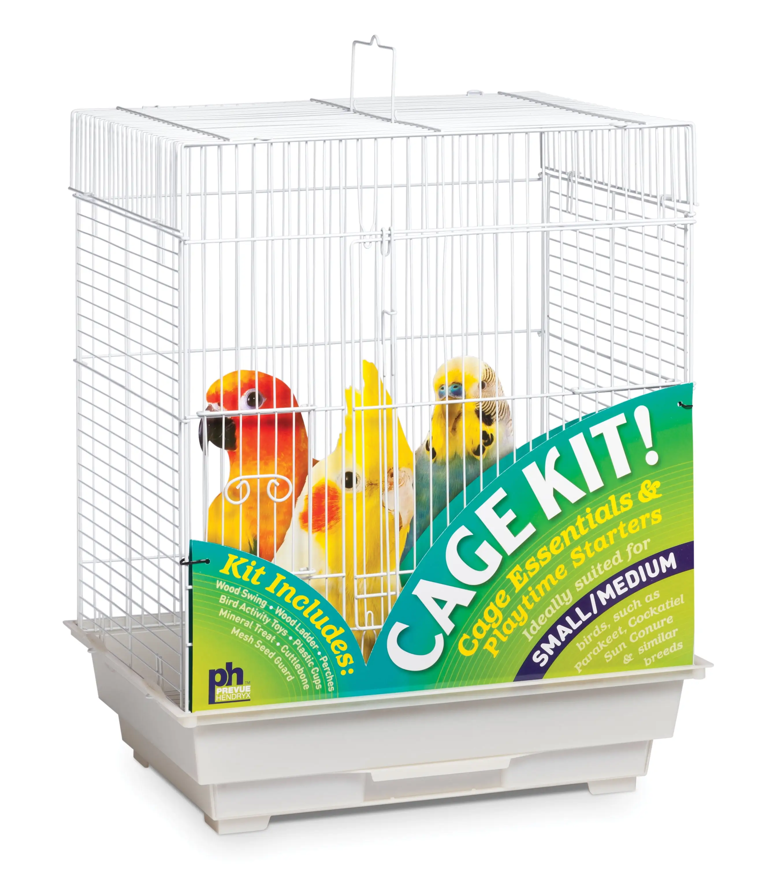 Prevue Pet Products Square Roof White Bird Cage Starter Kit 91320