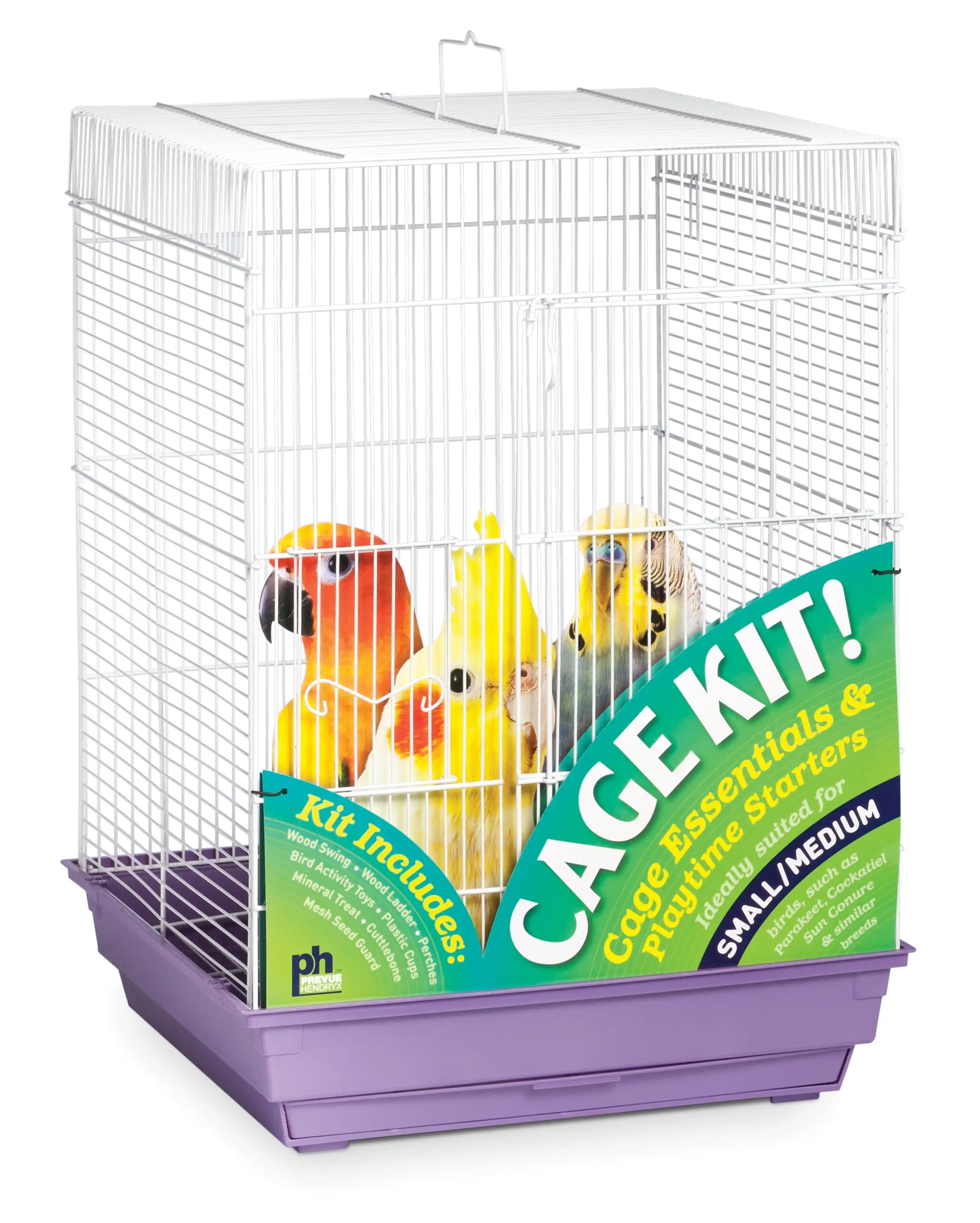 Prevue Pet Products Square Roof White & Purple Bird Cage Starter Kit 91210