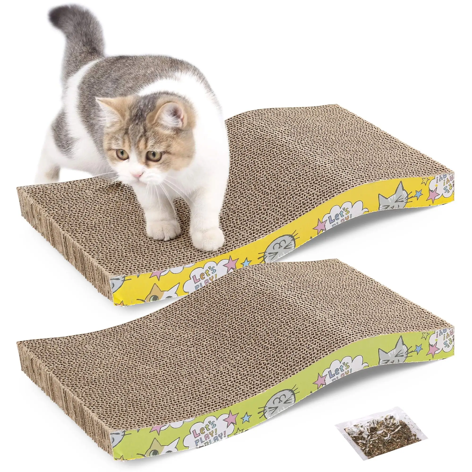 PrimePets 2 Cardboard Cat Scratchers. Reversible Cat Scratch Pad with Catnip