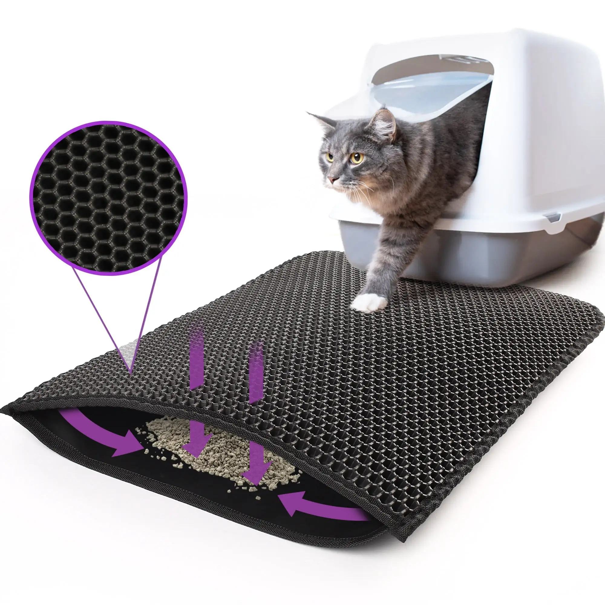 Primepets Cat Litter Trapping Mat. Double Layer Kitty Litter Trapper Pad. Non-Slip.24x15 in.Black