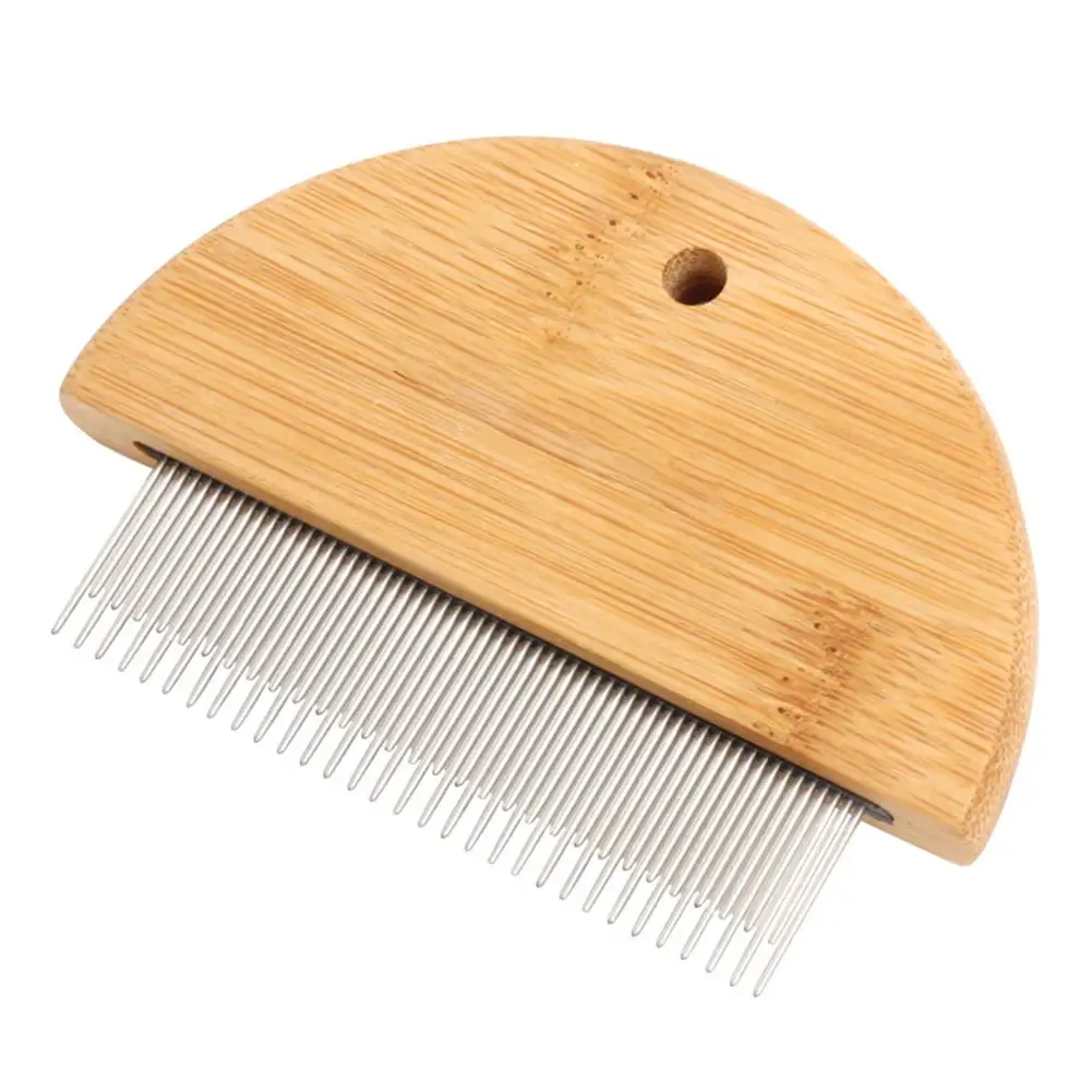 Pet Hair Removal Comb Cleaning Beauty Wooden Flea Comb Stainless Steel Grooming Non-Slip Brushs forDogs Cats Long short needle