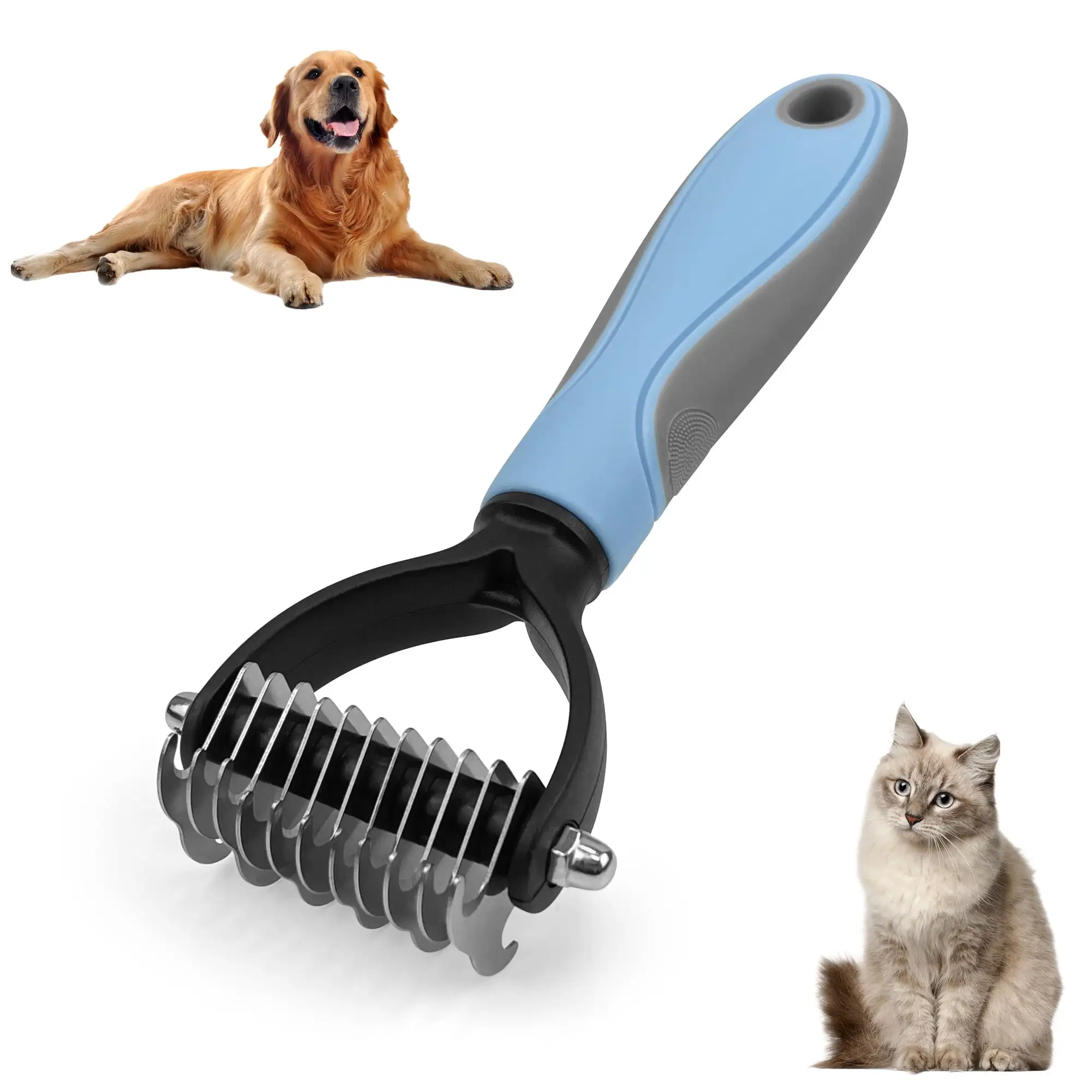 Ptlom Pet Cleaning Brush. Large Medium Small Sensitive Long or Short Hair Cats Dogs Brush for Shedding and Grooming. Removes Tangled Hair