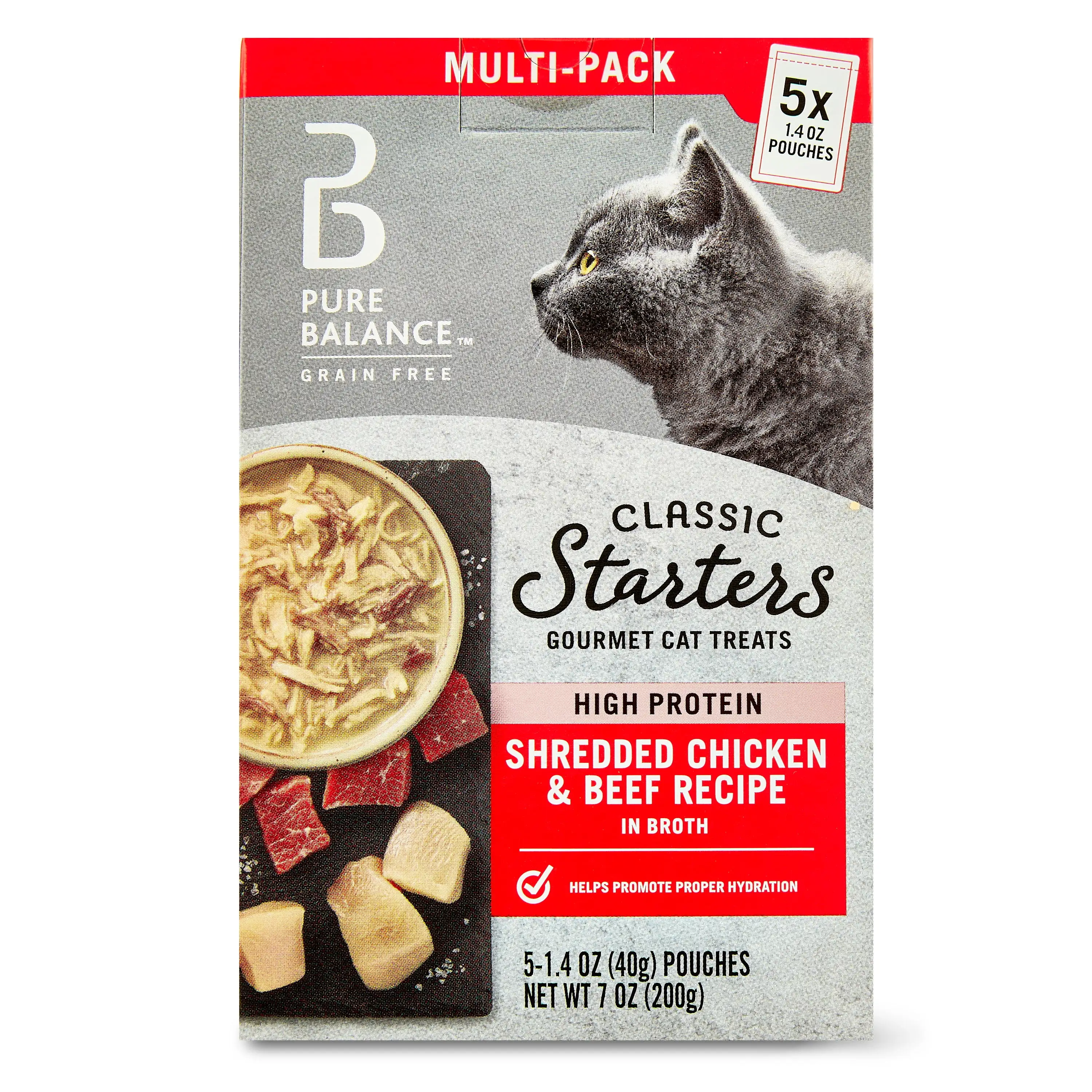 Pure Balance Classic Starters Gourmet Cat Treats. Shredded Chicken & Beef in Broth. 1.4 oz. 5 Pack