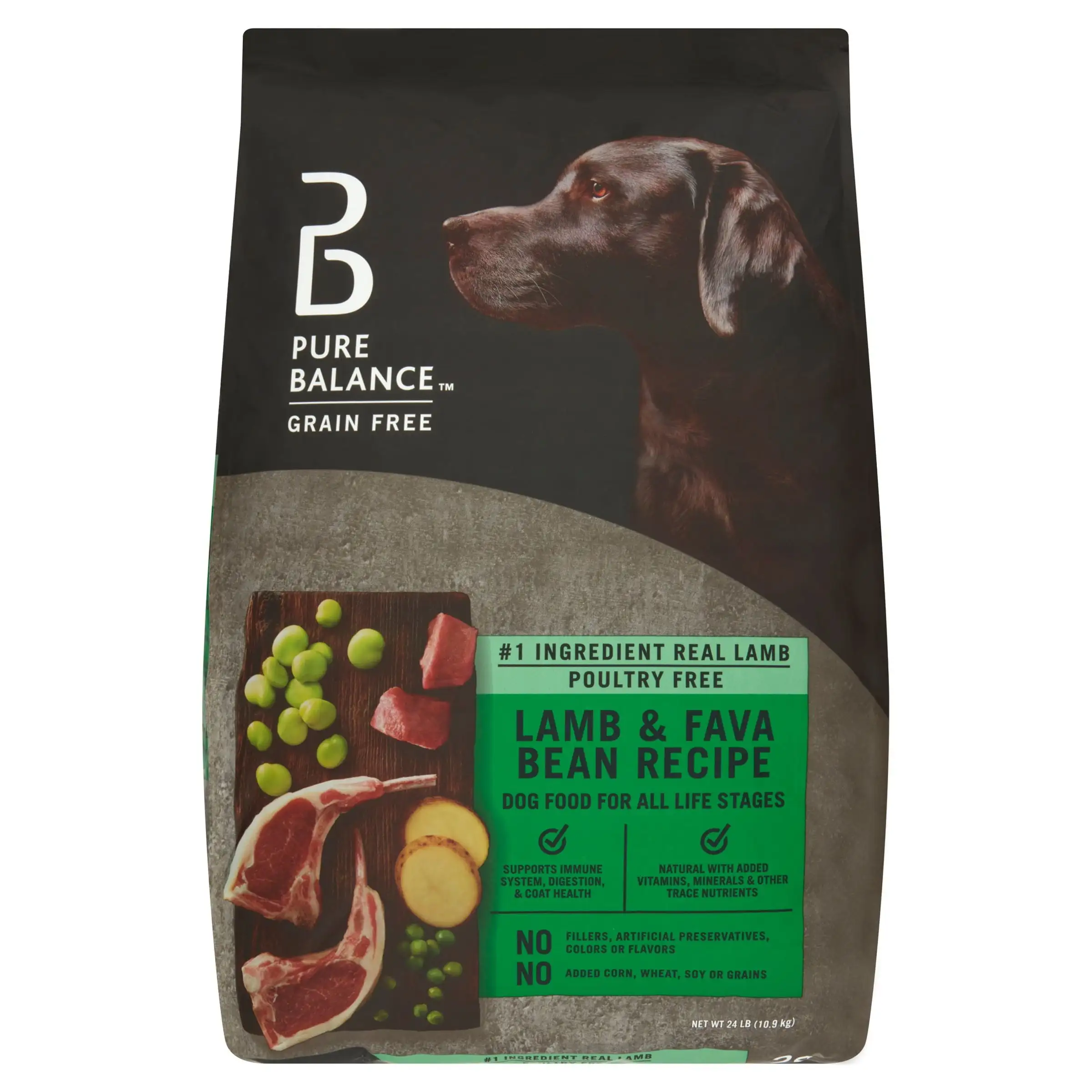 Pure Balance Lamb & Fava Bean Recipe Dry Dog Food. Grain-Free. 24 lbs