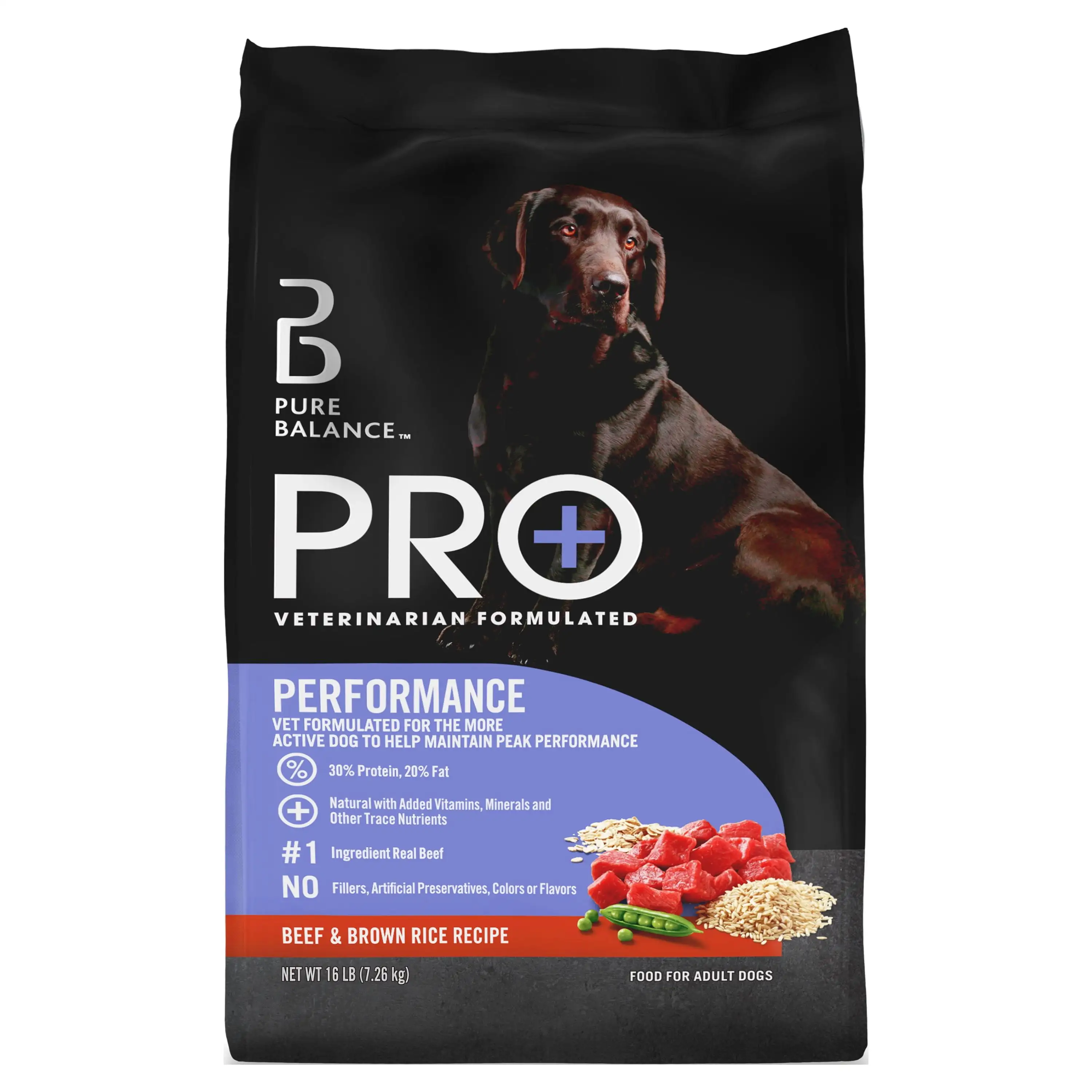 Pure Balance Pro+ Performance Beef & Brown Rice Recipe Dry Dog Food. 16 lbs