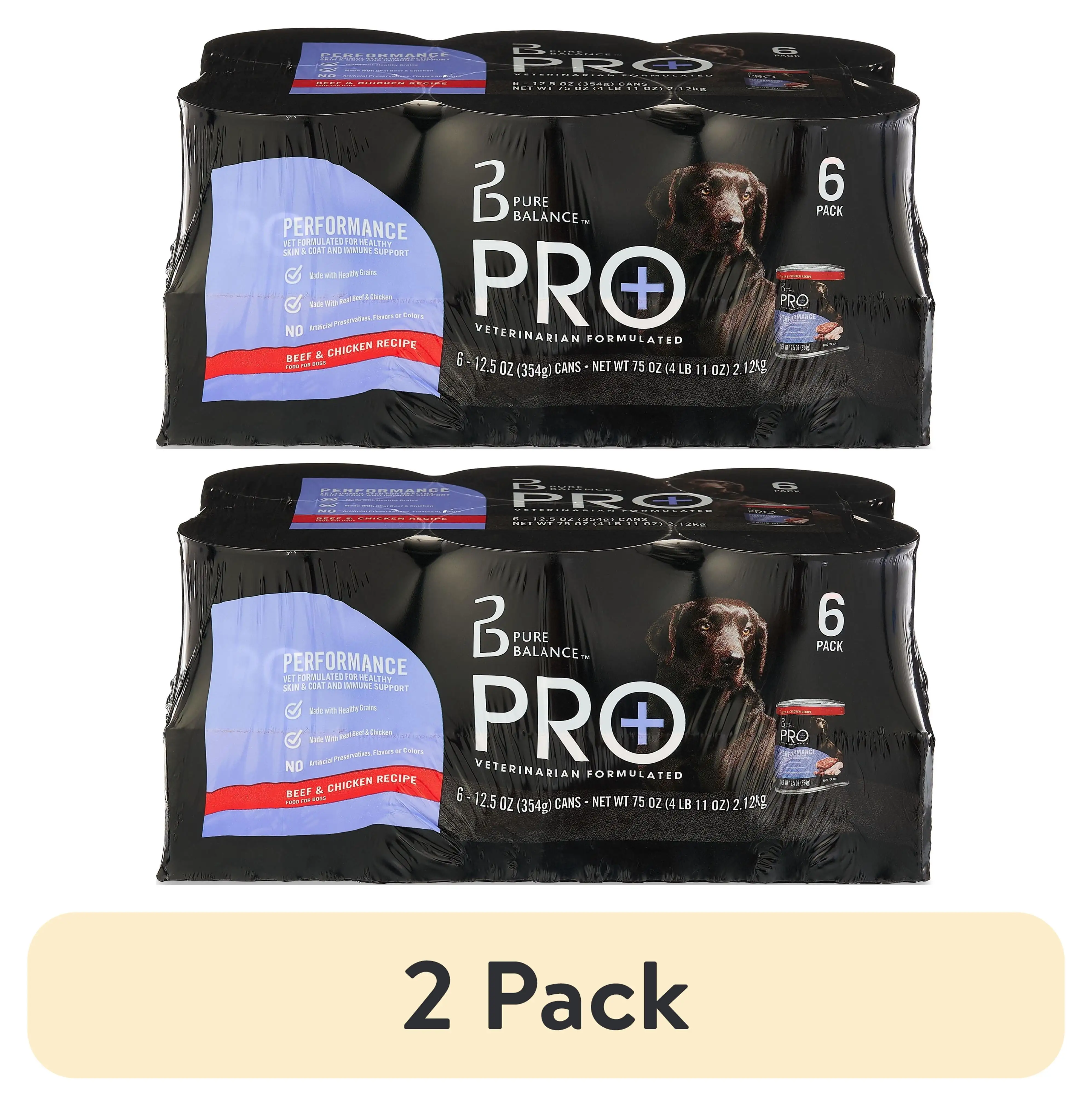 Pure Balance Pro+ Beef & Chicken Recipe Wet Dog Food for Performance. 12.5 oz Cans (6 Pack)