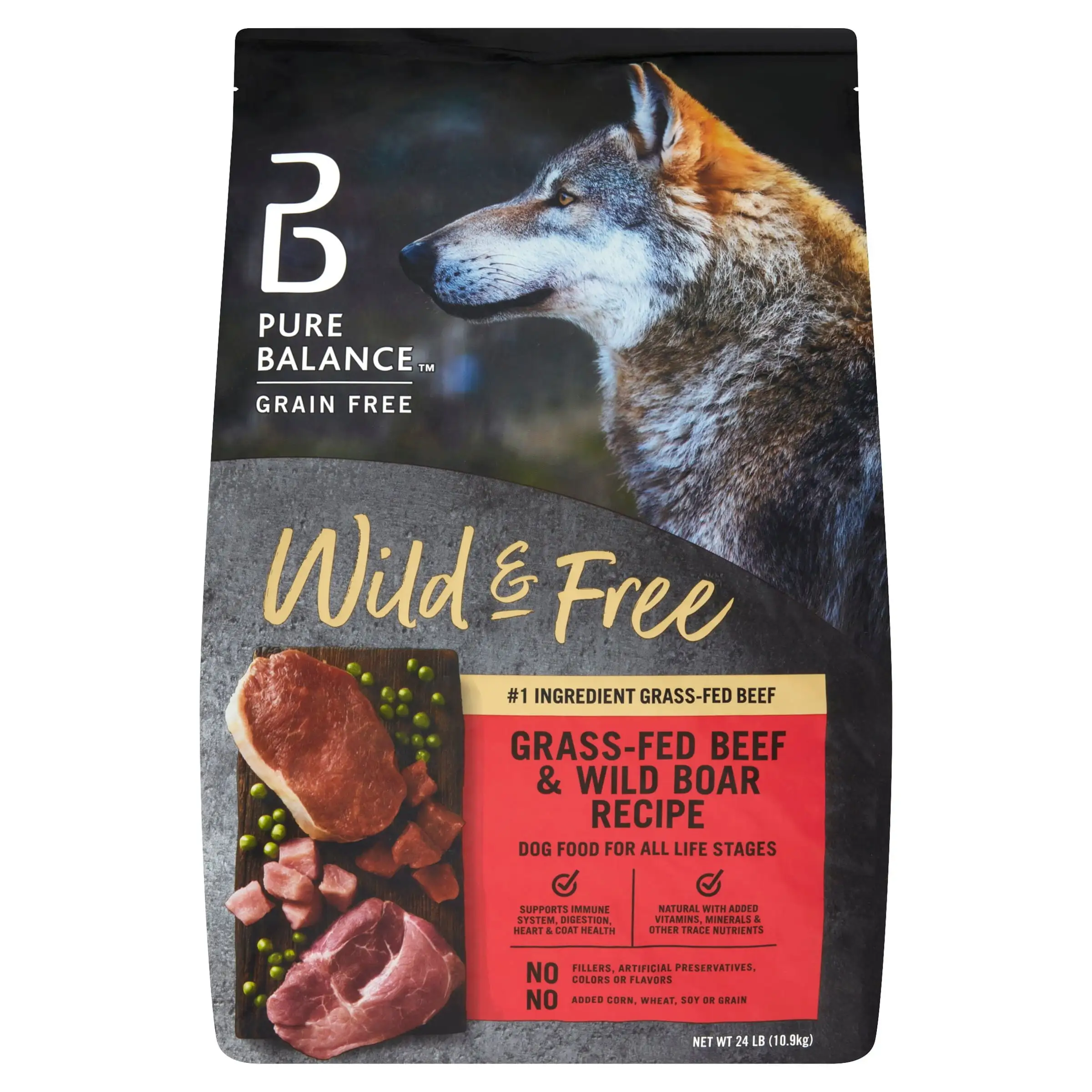 Pure Balance Wild & Free Beef & Wild Boar Recipe Dry Dog Food. Grain-Free. 24 lbs