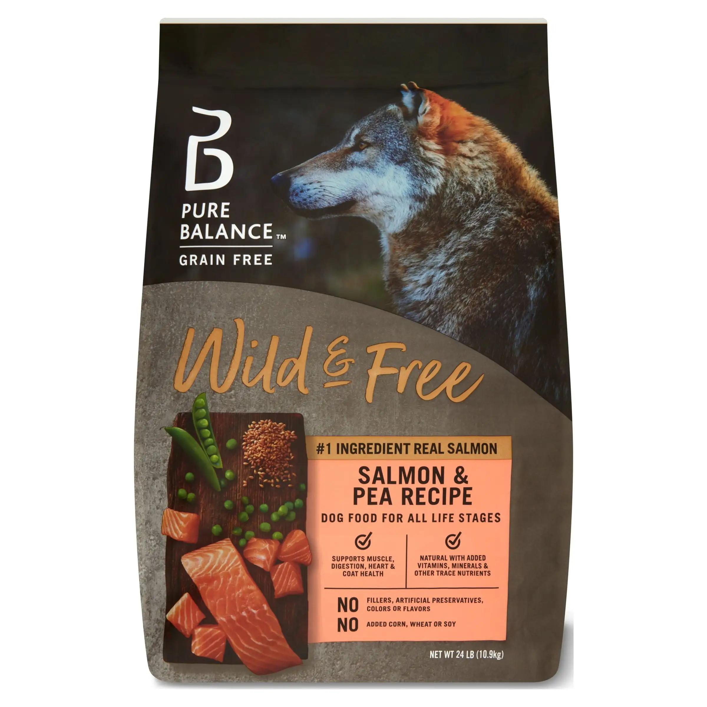 Pure Balance Wild & Free Salmon & Pea Recipe Dry Dog Food. Grain-Free. 24 lbs