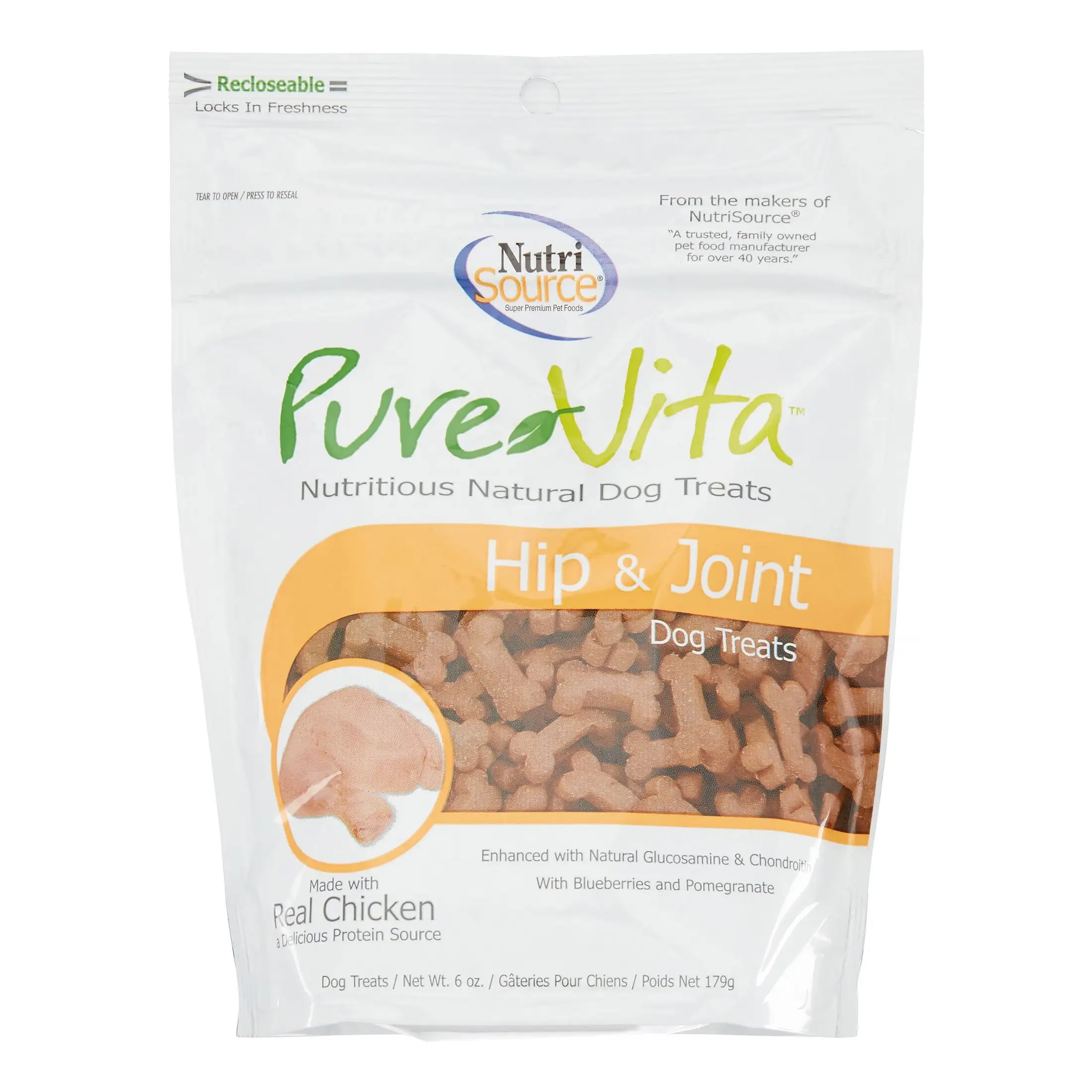 Pure Vita Hip & Joint Dry Dog Treat. 6 Oz