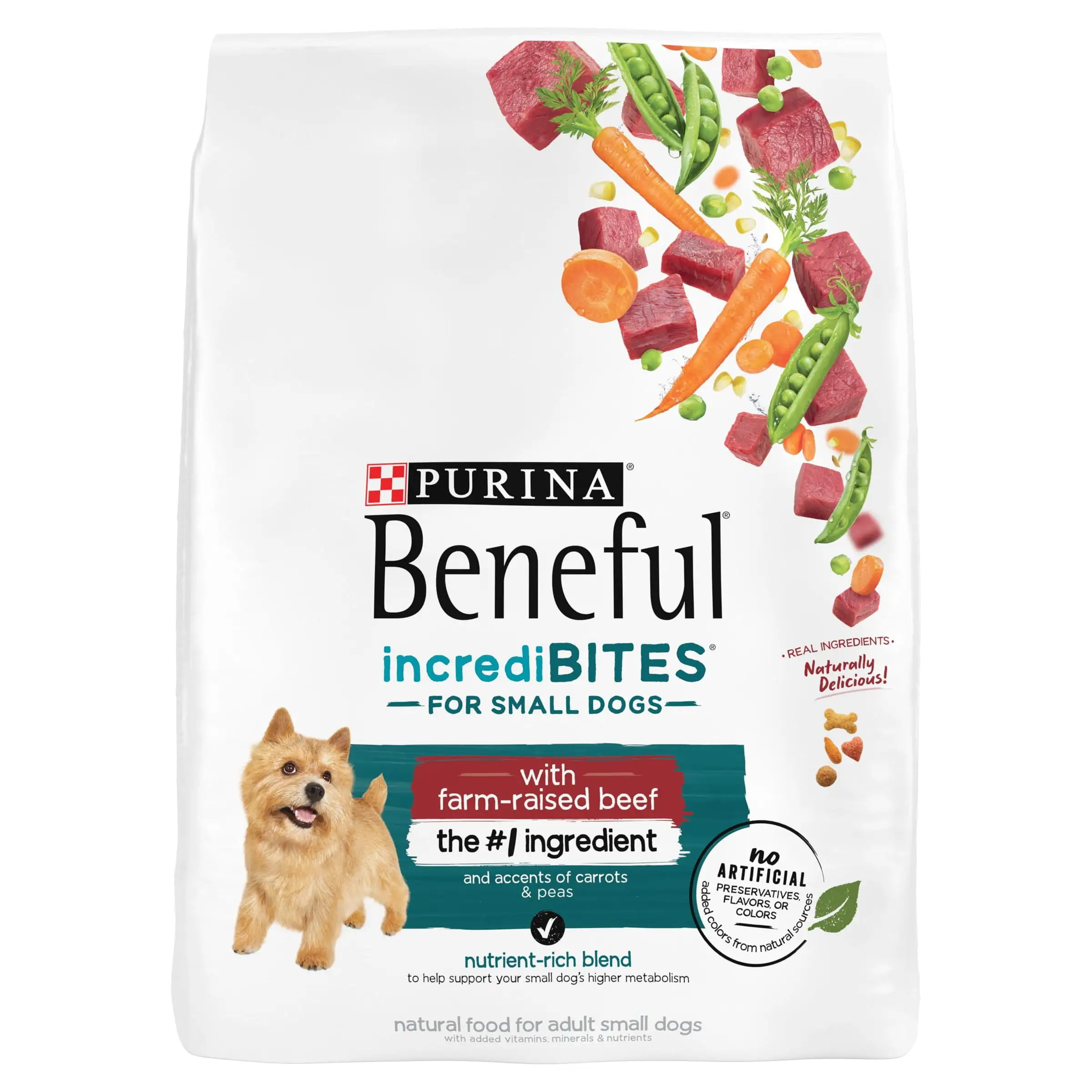 Purina Beneful Incredibites Dry Dog Food for Small Dogs. High Protein. Farm Raised Beef. 14 lb Bag