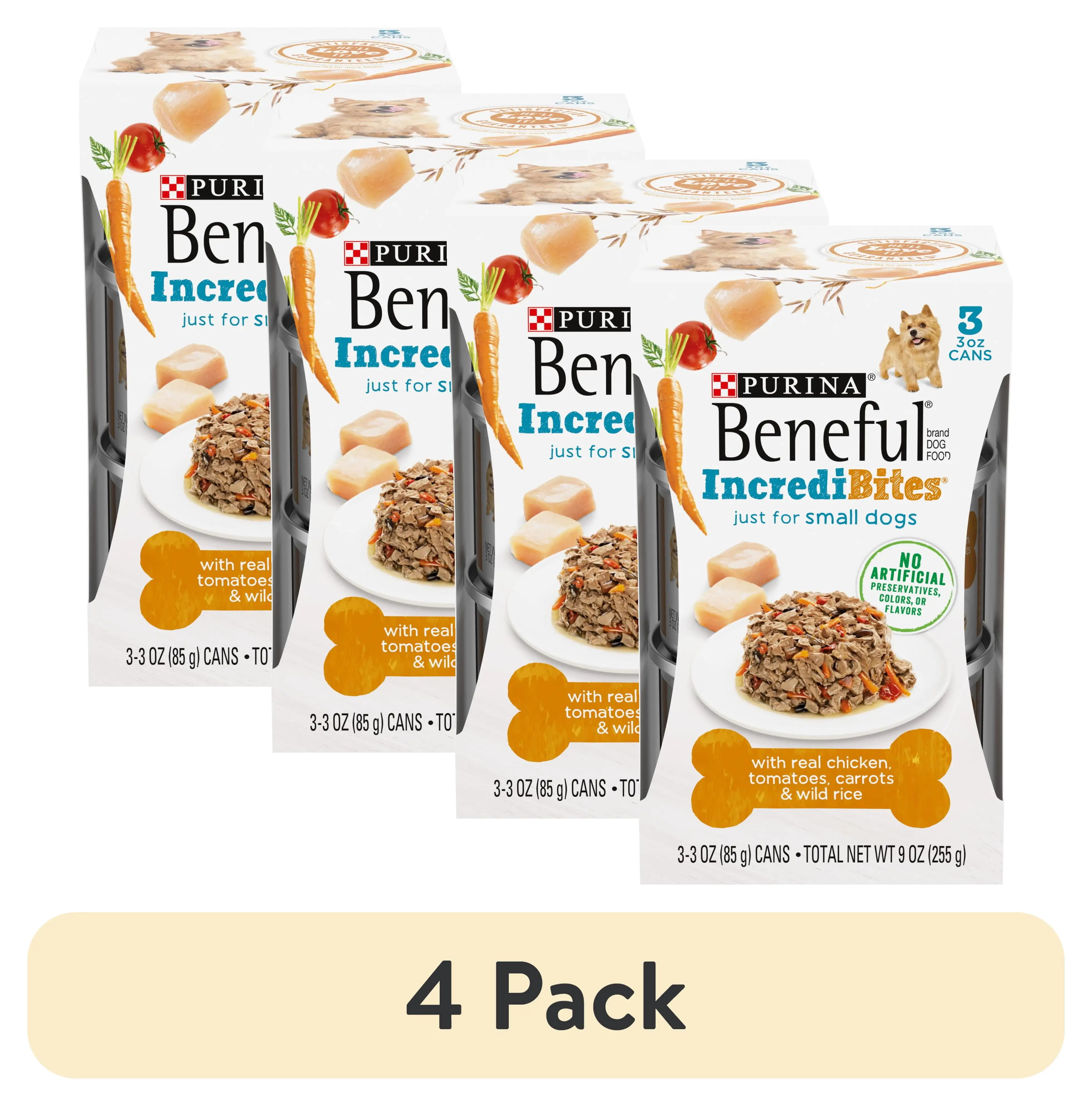 (4 pack) Purina Beneful Incredibites Wet Dog Food for Small Adult Dogs. Real Chicken. 3 oz. Can