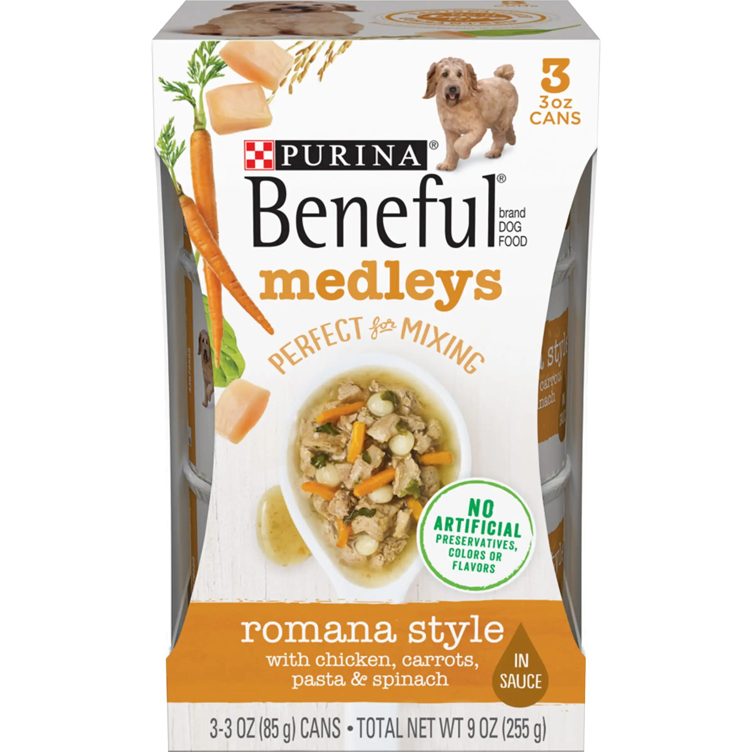 Purina Beneful Medleys Romana Style Wet Dog Food Real Meat and Veggies. 3 oz Cans (24 Pack)