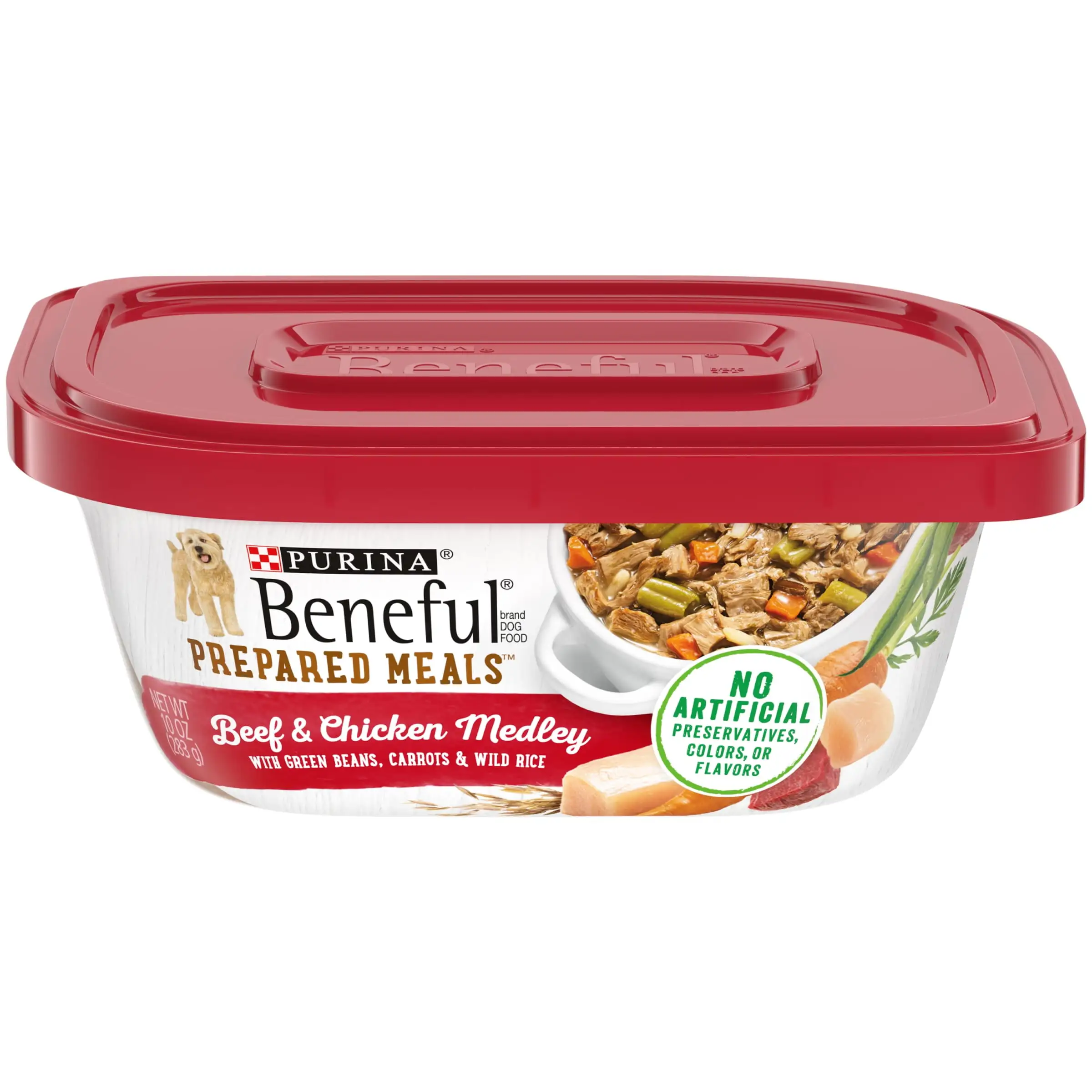 Purina Beneful Prepared Meals Wet Dog Food Beef and Chicken Medley. 10 oz Tub