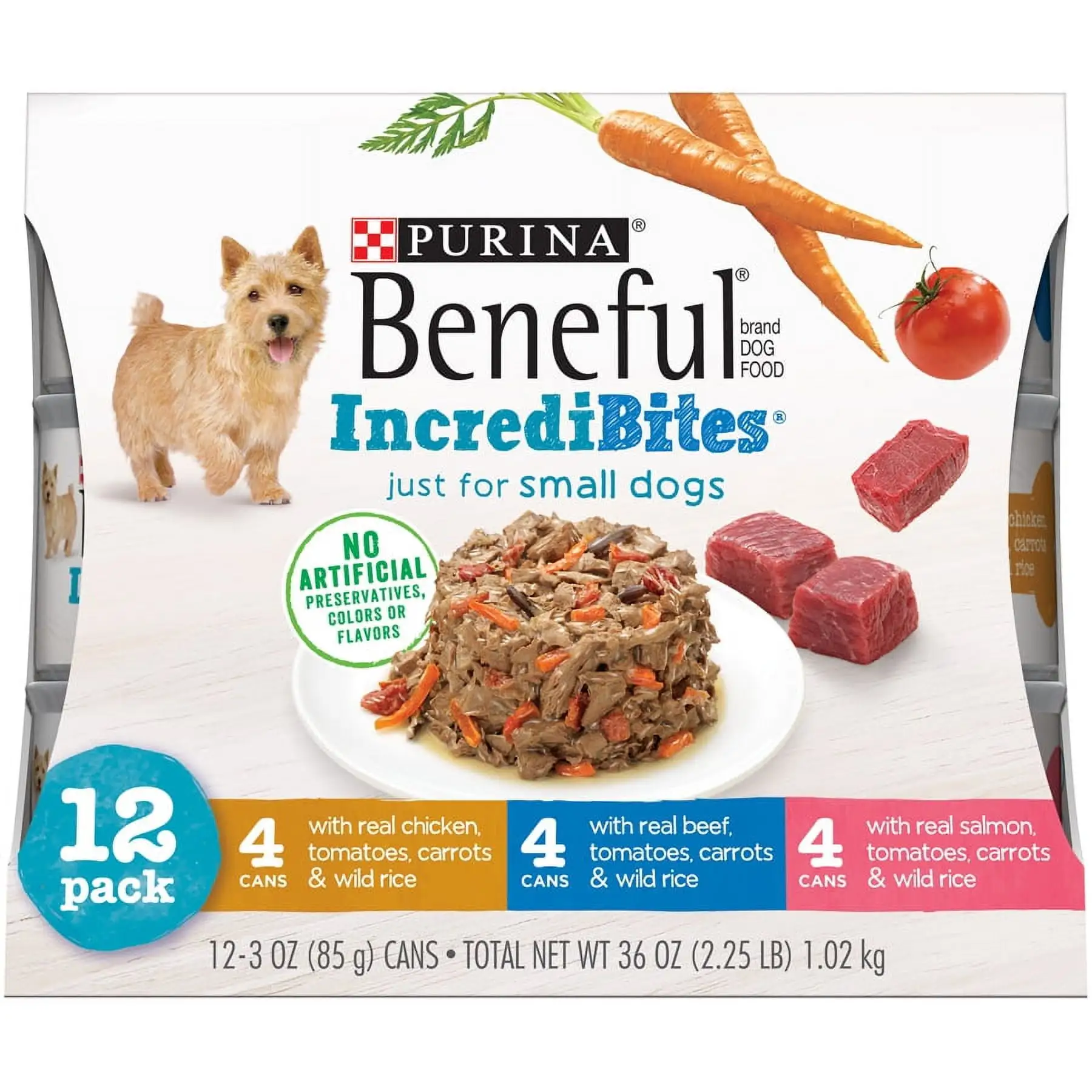 Purina Beneful Small Breed Wet Dog Food Variety Pack. IncrediBites With Real Beef. Chicken or Salmon. 3 oz. (12 pack)