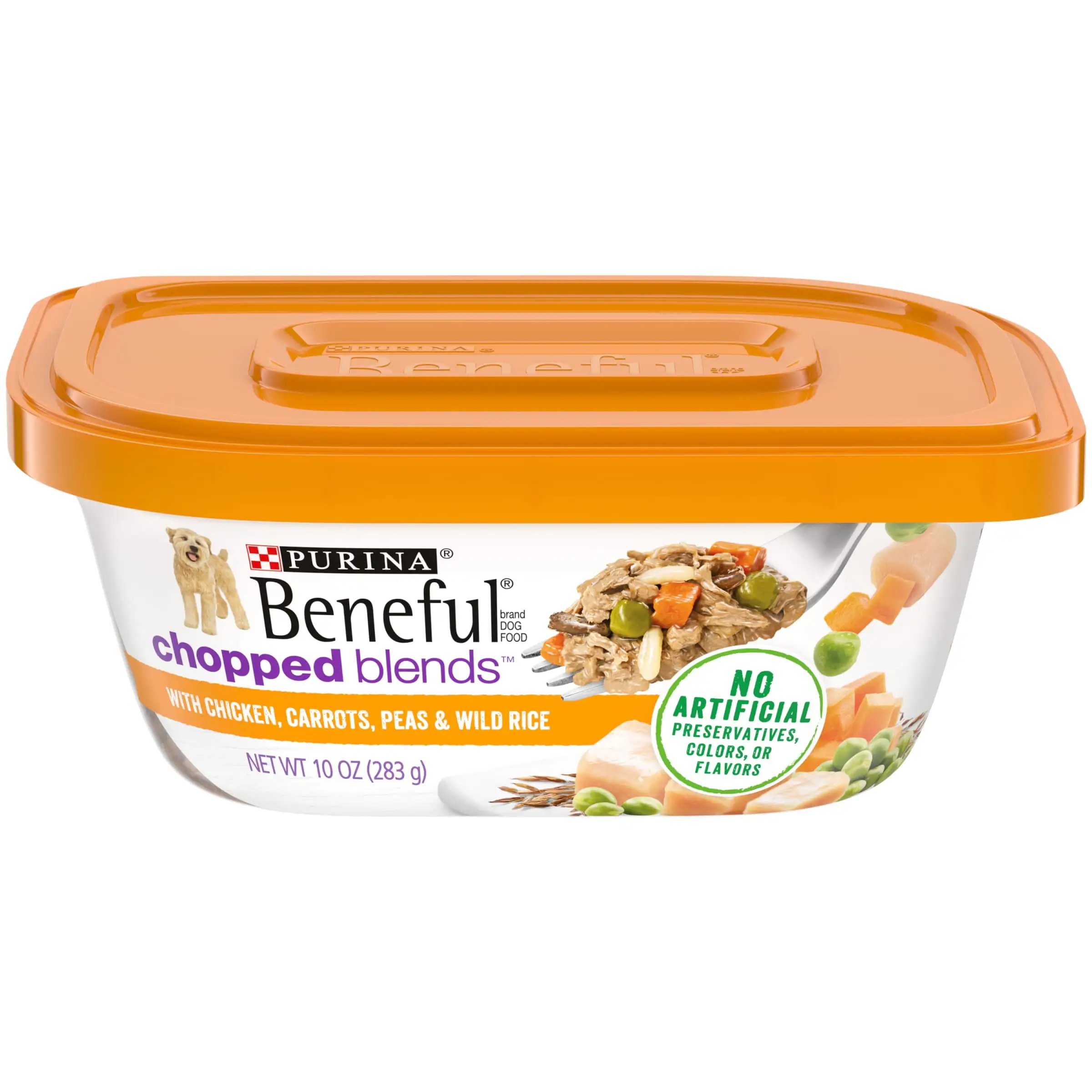 Purina Beneful Wet Dog Food for Adult Dogs. High Protein Gravy Chopped Blends. Chicken. 10 oz Tub