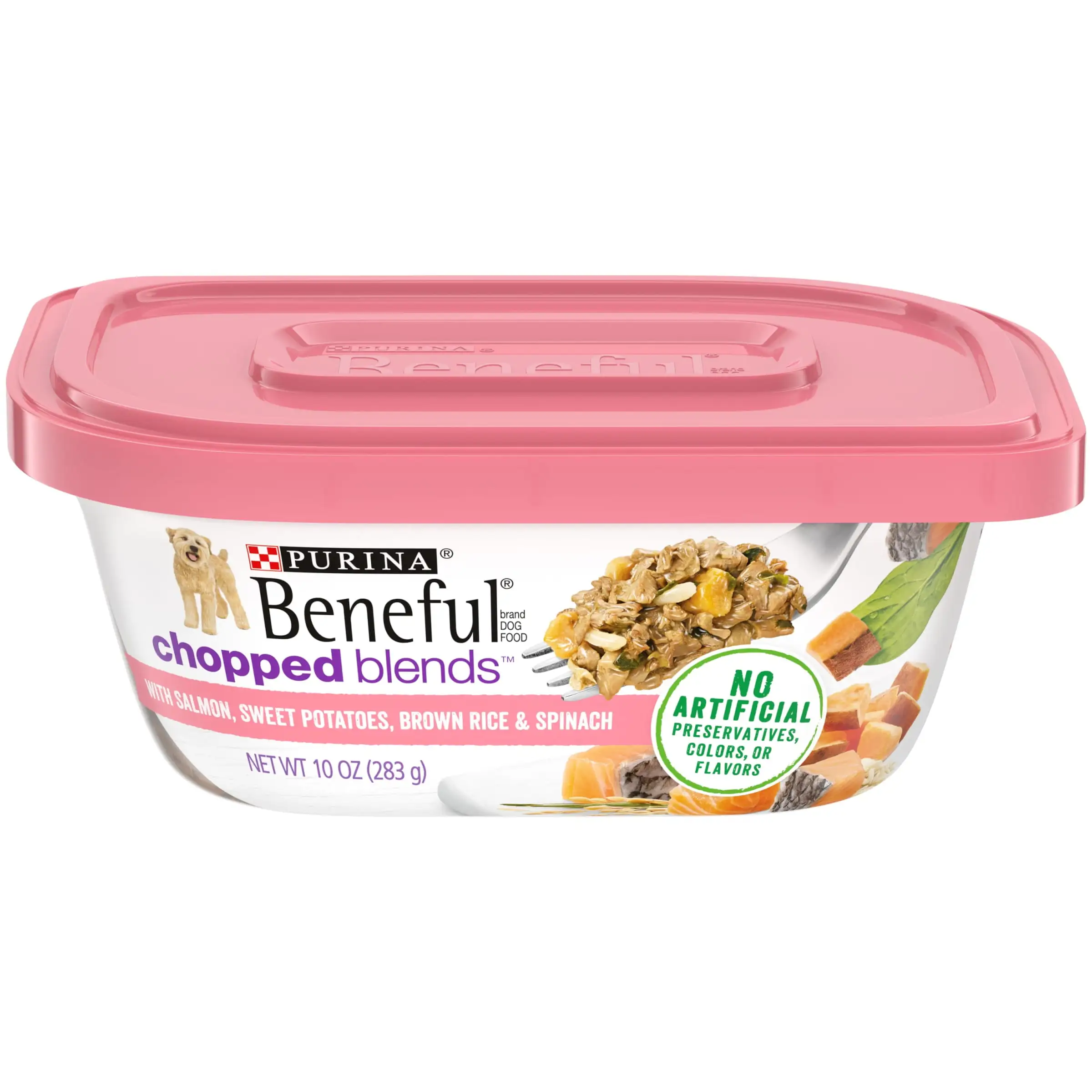 Purina Beneful Wet Dog Food for Adult Dogs. High Protein Gravy Chopped Blends. Salmon. 10 oz Tub