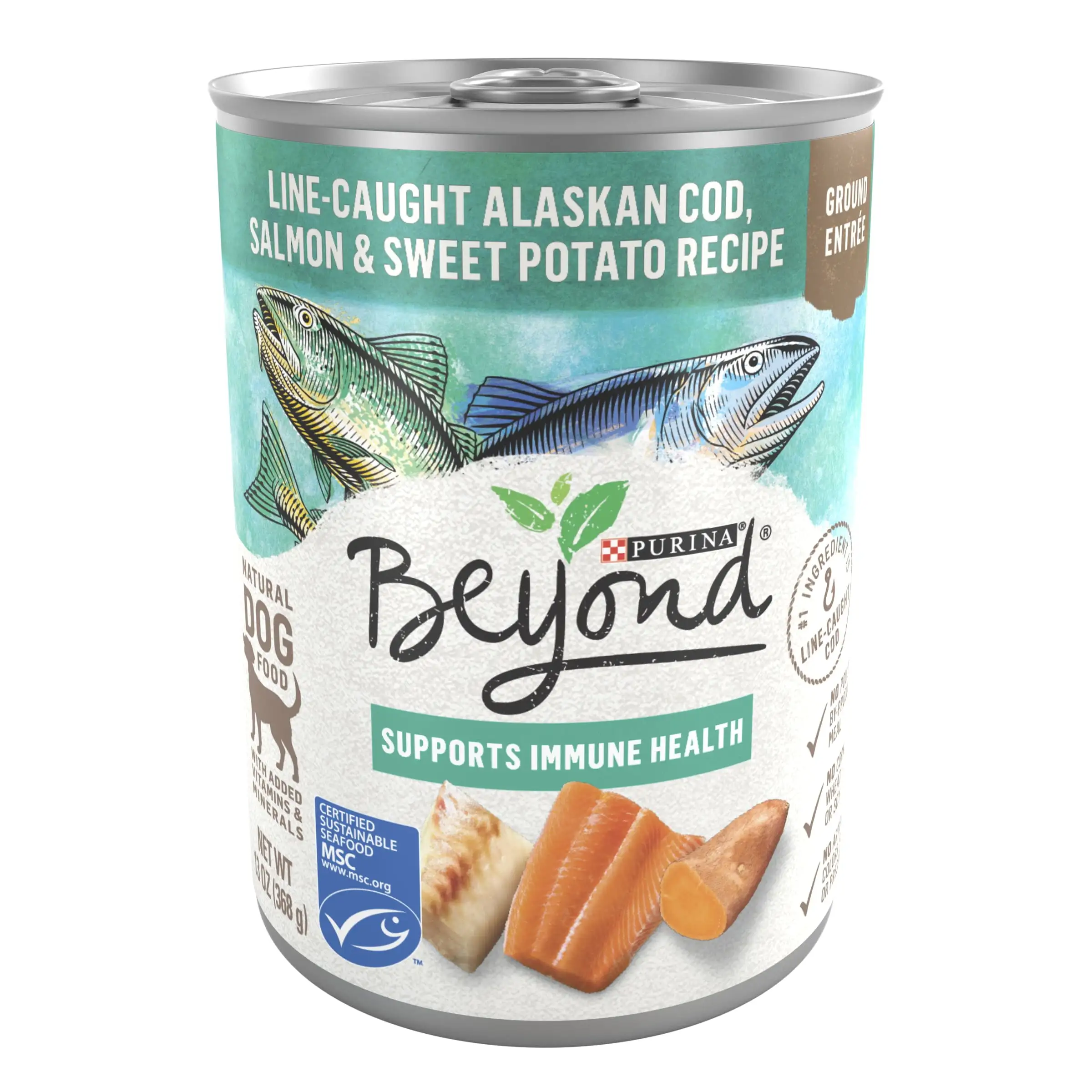 Purina Beyond Natural Wet Dog Food Pate High Protein. Grain Free Alaskan Cod. Salmon & Sweet Potato. 13 oz Can