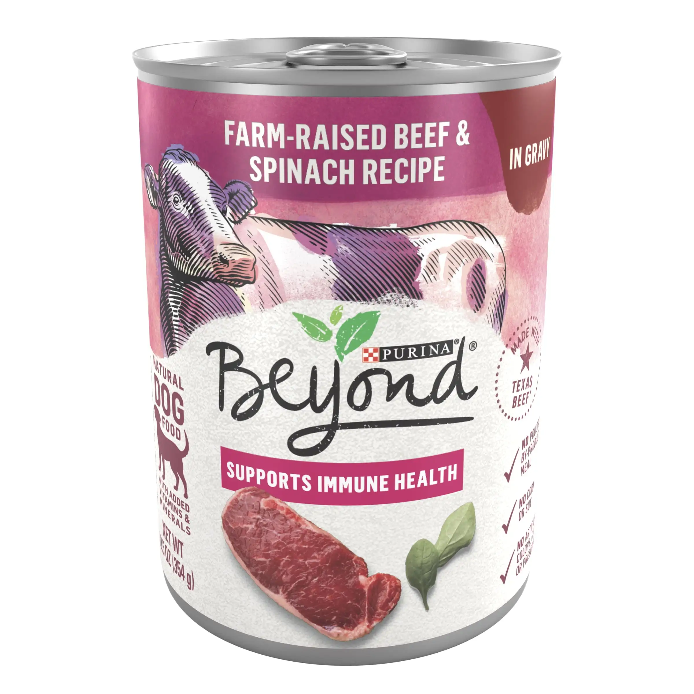 Purina Beyond Supprot Immune Health Wet Dog Food Beef Spinach. 12.5 oz Cans (12 Pack)