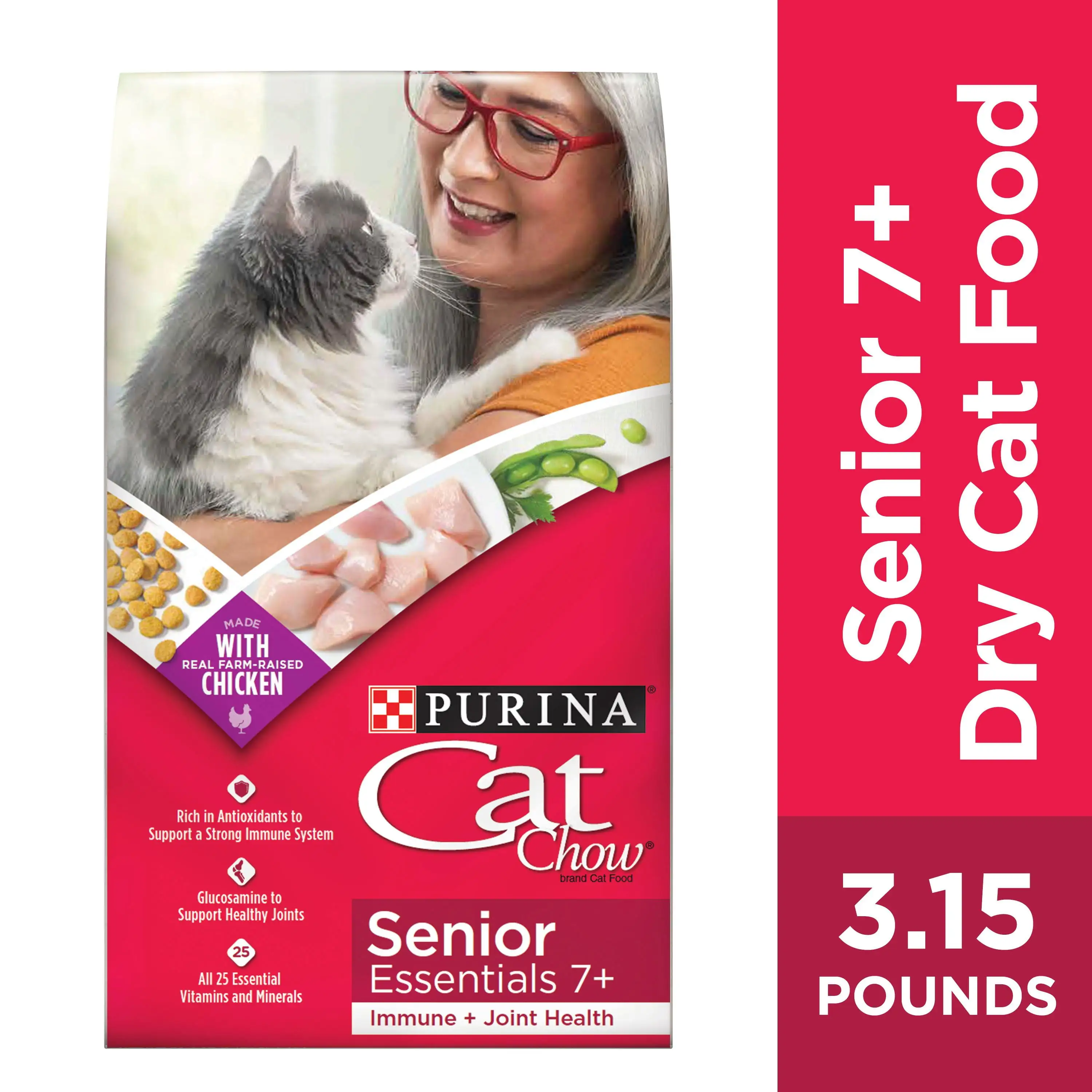 Purina Cat Chow Chicken Flavor Dry Cat Food for Senior Cats. 3.15 lb Bag