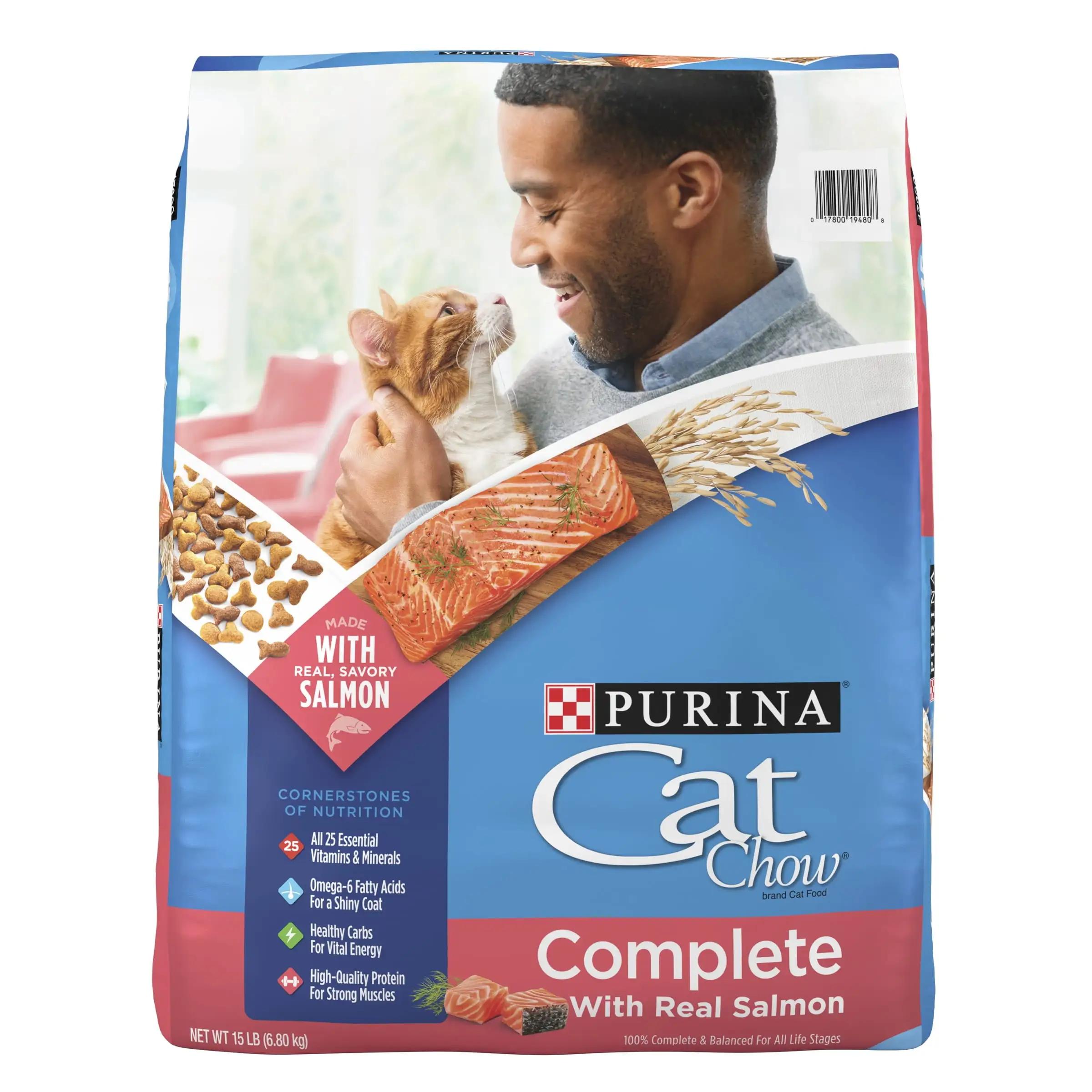 Purina Cat Chow High Protein Salmon Dry Cat Food. 15 lb Bag