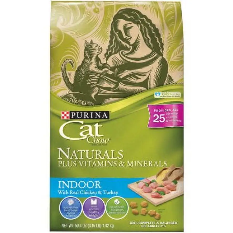 Purina Cat Chow Naturals. Dry Indoor Cat Food With Added Vitamins. Minerals and Nutrients. 3.15 lb. Bag (Pack of 2)