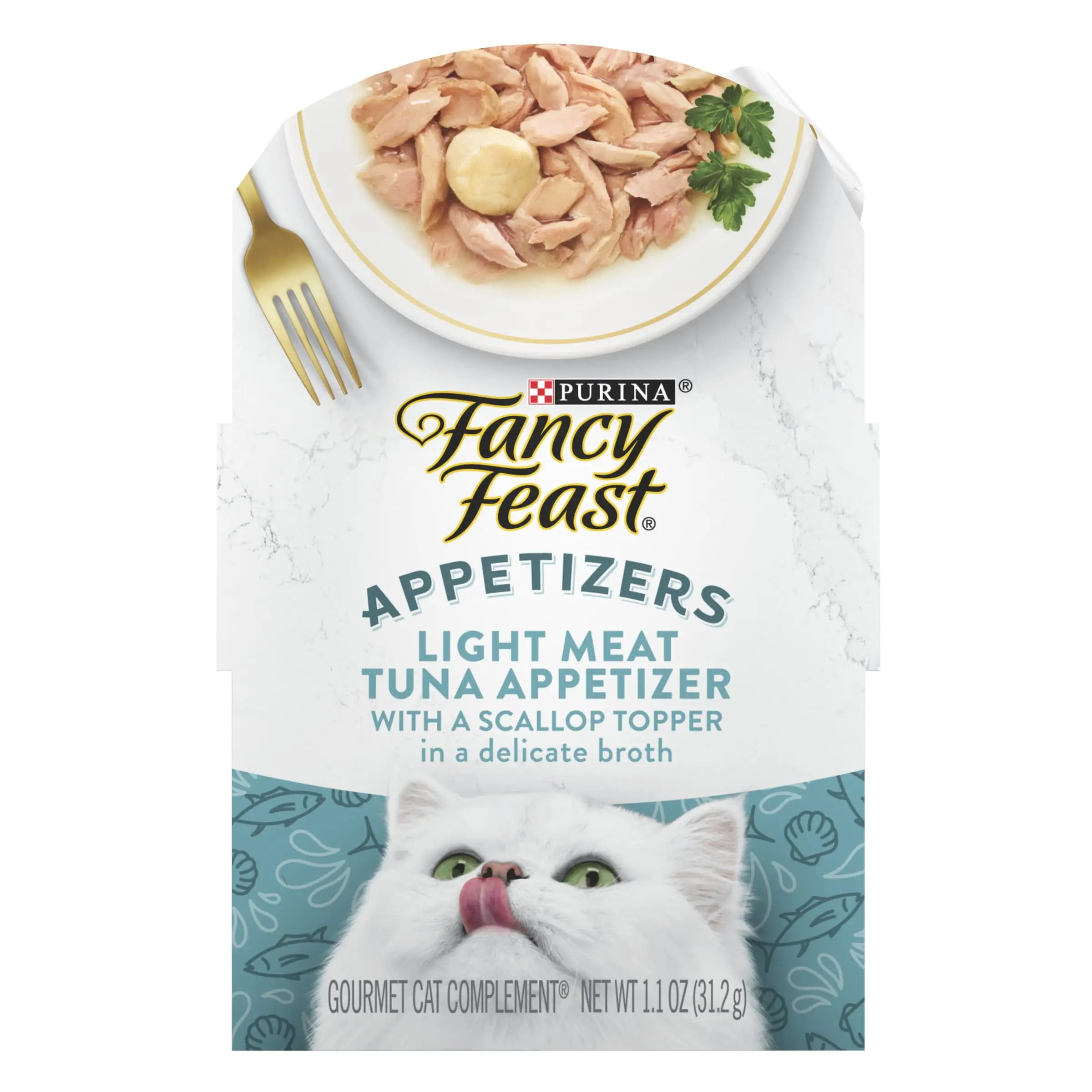 Purina Fancy Feast Appetizers Grain Free Wet Cat Food Broth Light Meat Tuna Appetizer with a Scallop Topper - 1.1 oz Tray