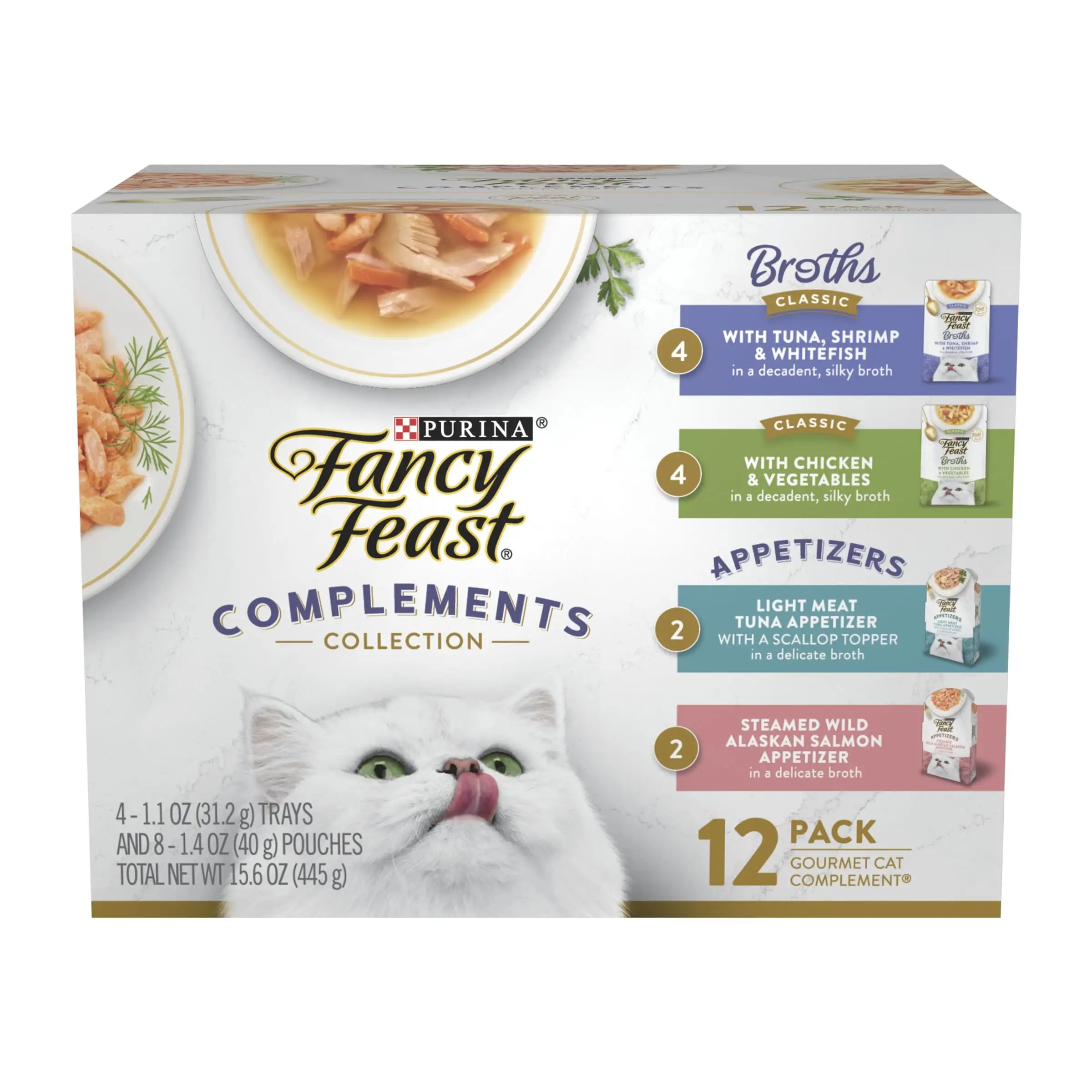 Purina Fancy Feast Appetizers and Broths Collection Lickable Grain Free Wet Cat Food Topper Variety Pack