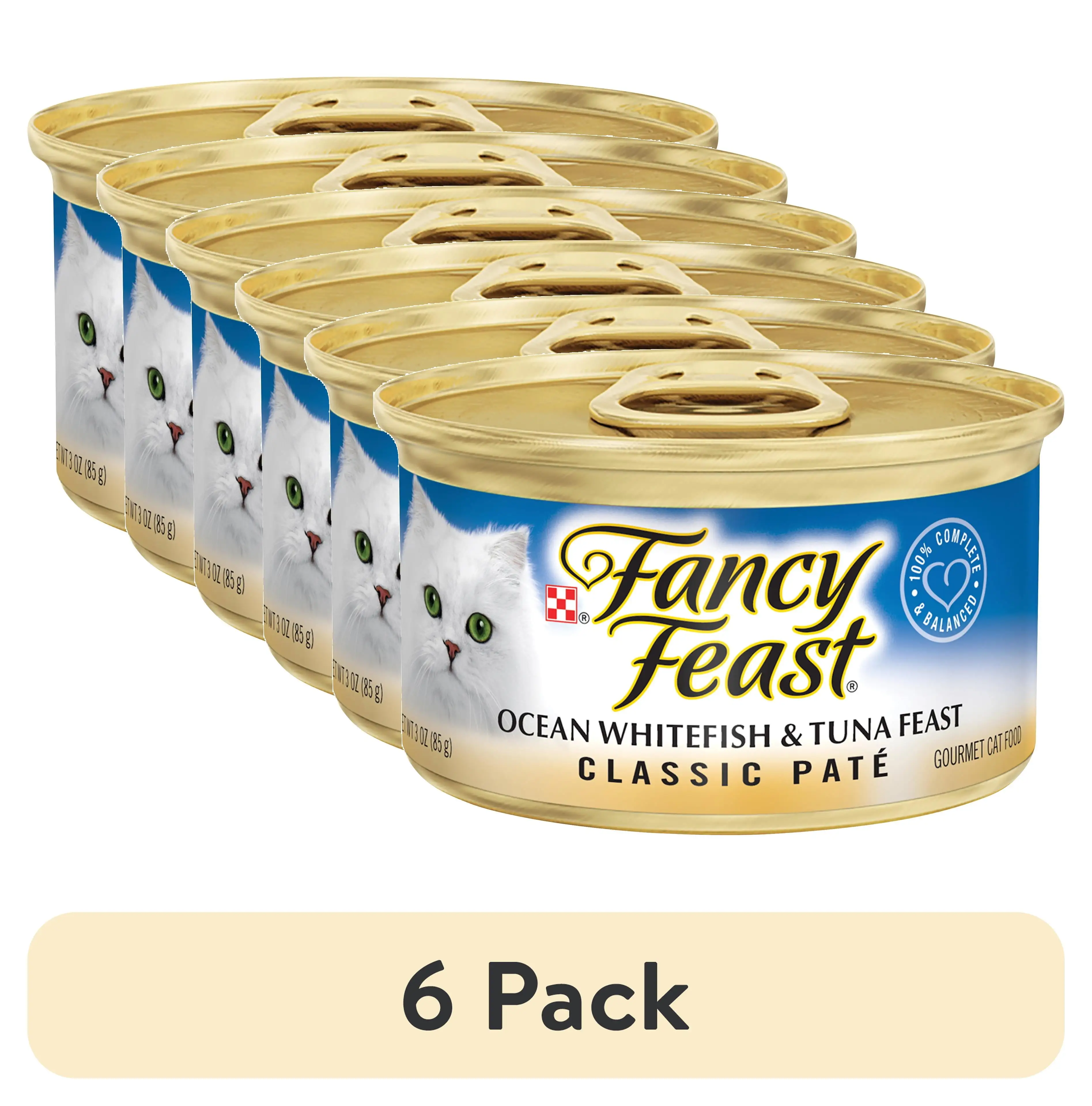 (6 pack) Purina Fancy Feast Classic Pate Ocean Whitefish and Tuna Feast Classic Grain Free Wet Cat Food Pate