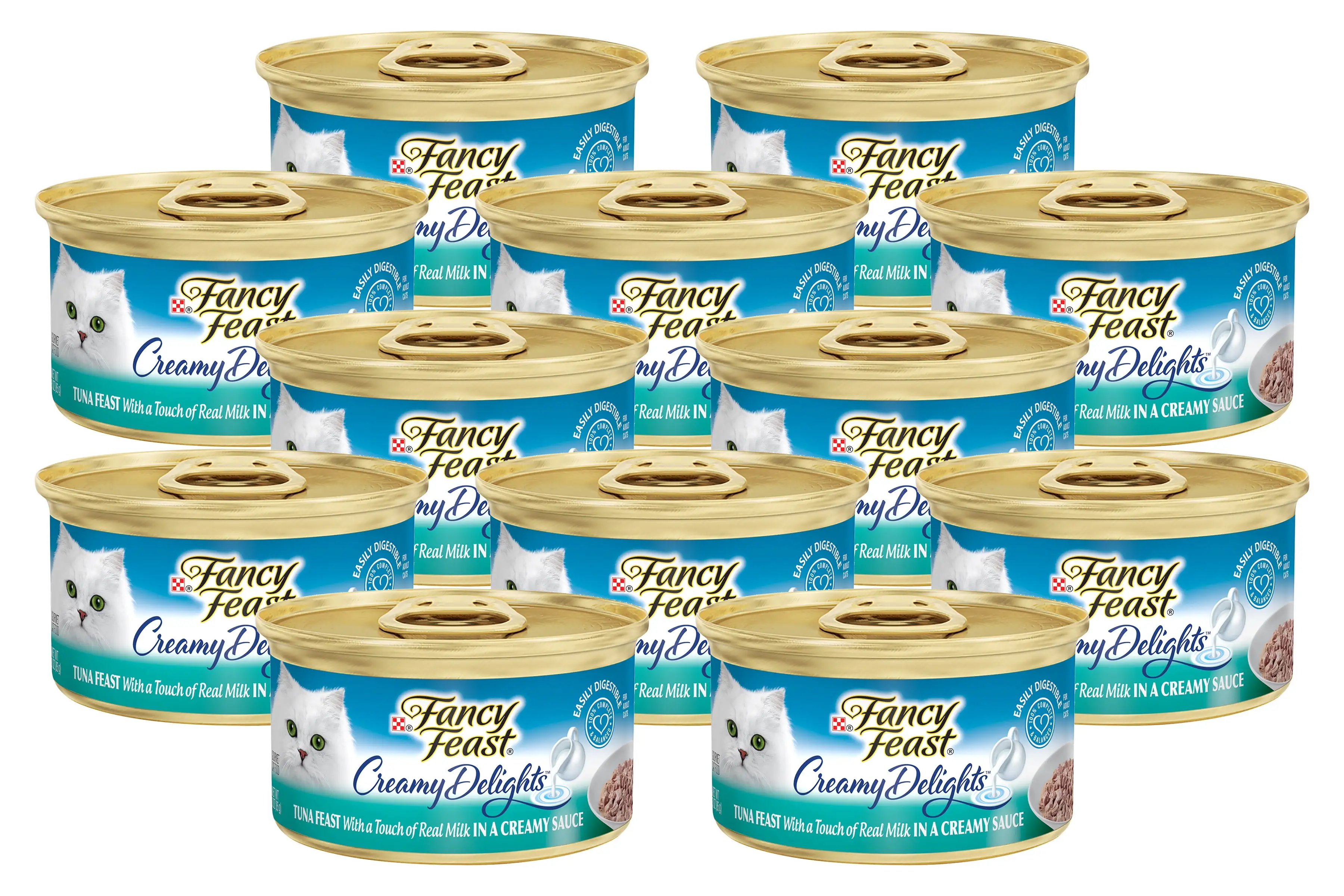 Purina Fancy Feast Creamy Delights Wet Cat Food. Tuna Feast with Real Milk in Creamy Sauce. Easily Digestible Wet Cat Food for Adult Cats. 3 OZ Can (Pack of 12)