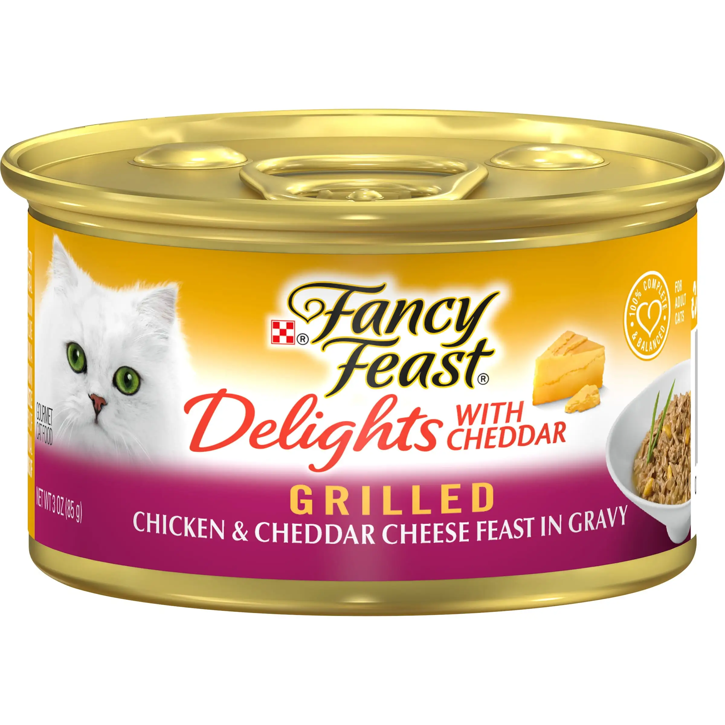 Purina Fancy Feast Delights With Cheddar Grilled Chicken and Cheddar Cheese Feast in Wet Cat Food Gravy Cat Food