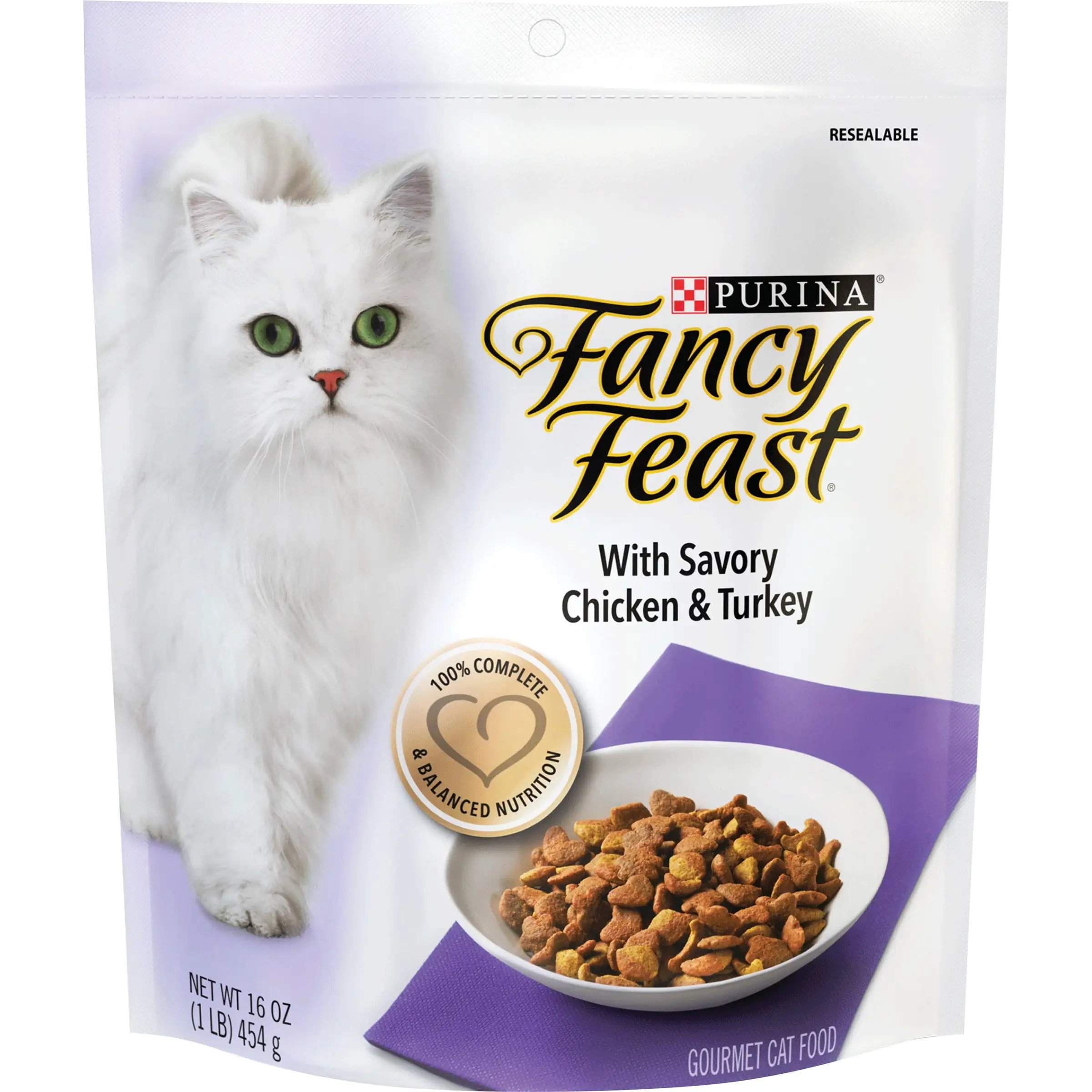 Purina Fancy Feast Dry Cat Food. Savory Chicken & Turkey. Contains Essential Vitamins & Minerals. Gourmet Cat Food for Adult Cats. 16 OZ Bag (Pack of 4)