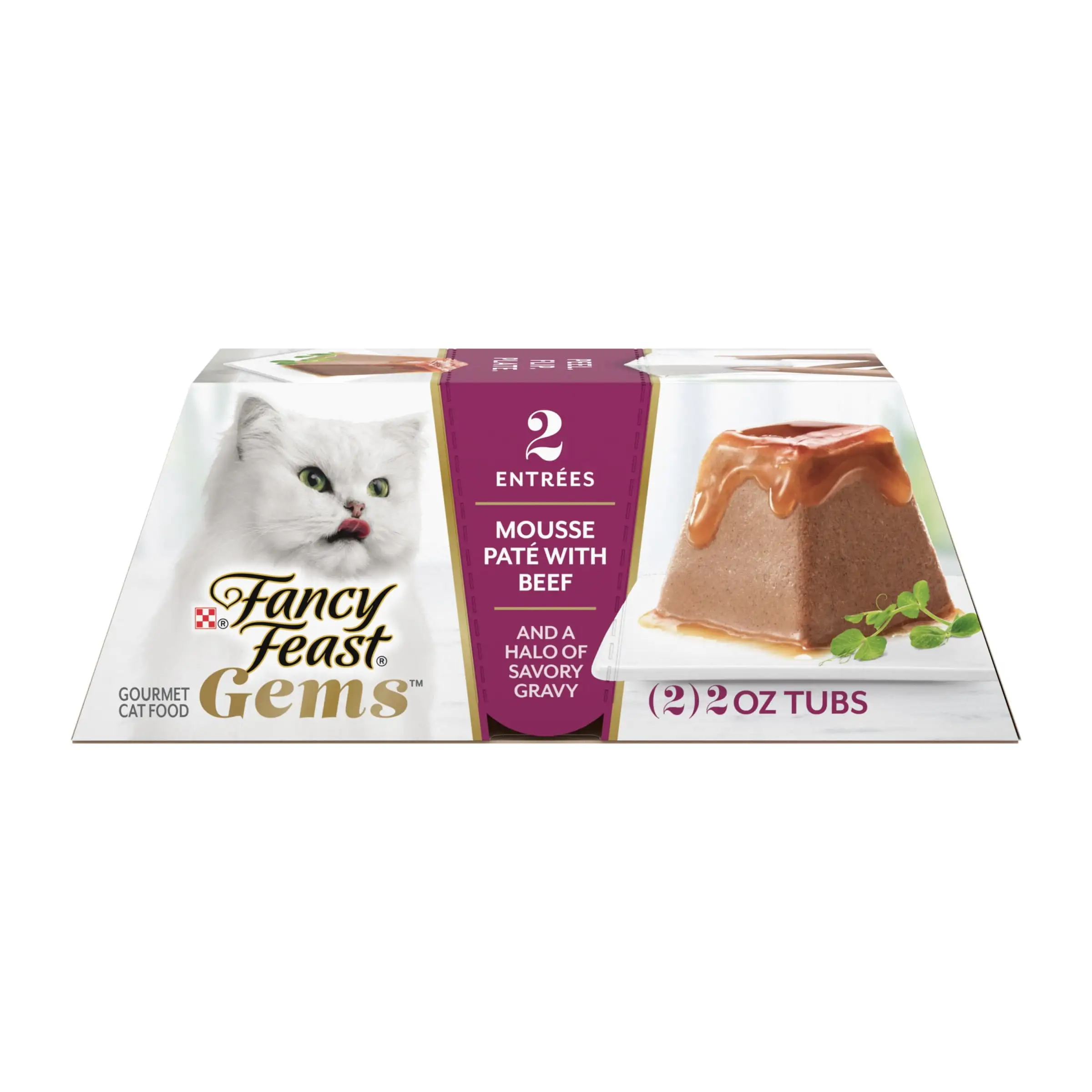 Purina Fancy Feast Gems Wet Cat Food. Mousse Pate with Beef and a Halo of Savory Gravy. 4 oz. Tub