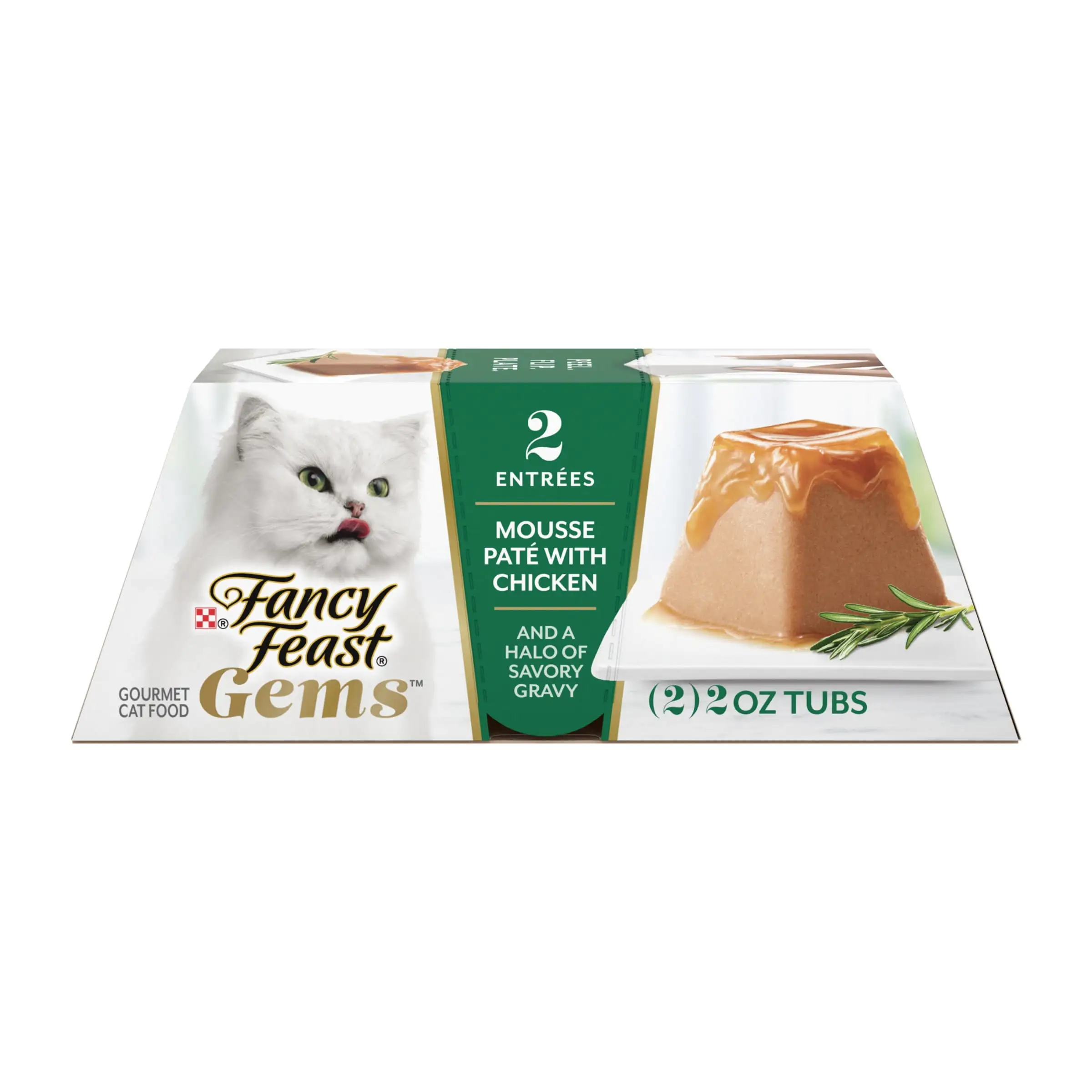 Purina Fancy Feast Gems Wet Cat Food. Mousse Pate with Chicken and a Halo of Savory Gravy. 4 oz. Tub