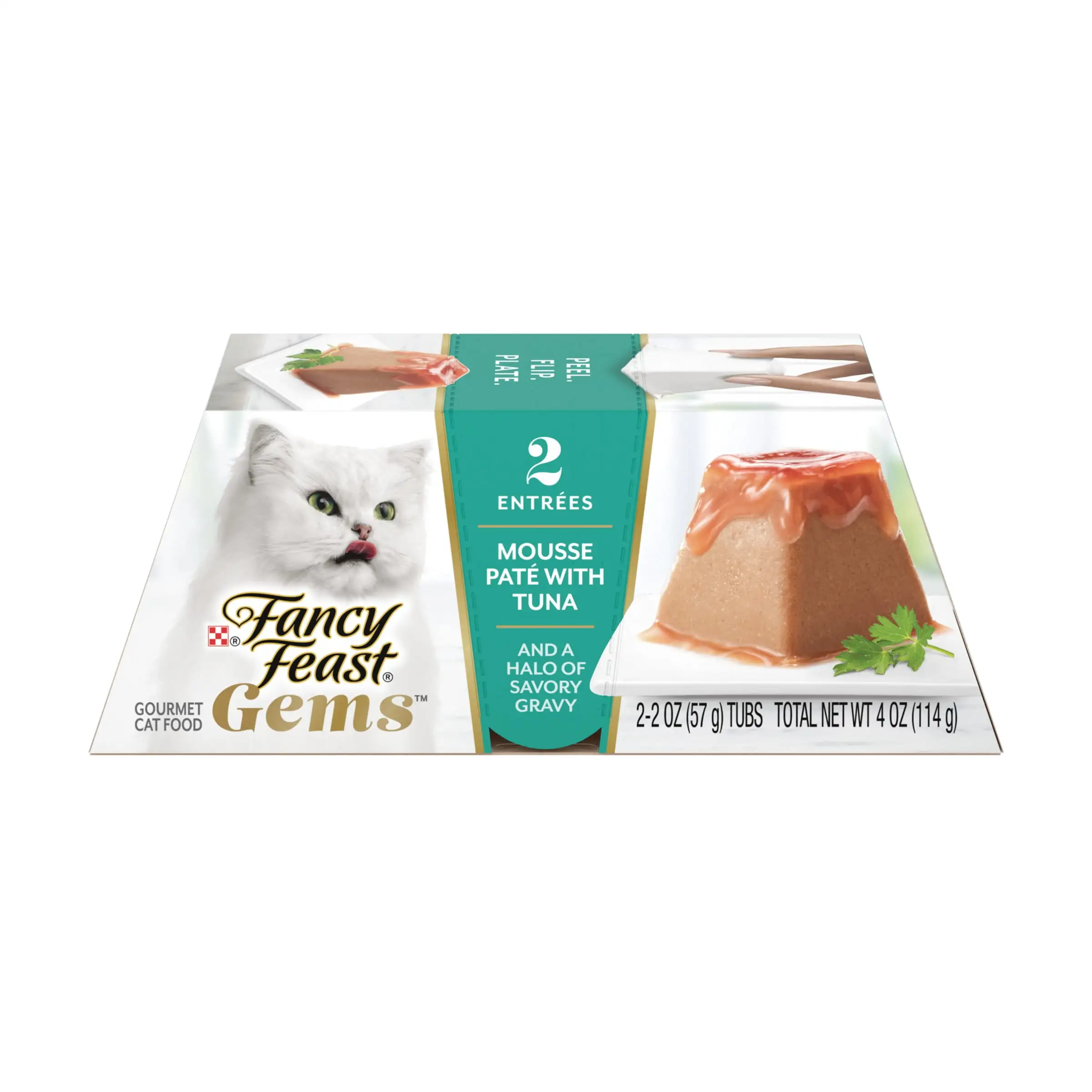 Purina Fancy Feast Gems Wet Cat Food. Mousse Pate with Tuna and a Halo of Savory Gravy. 4 oz. Tub