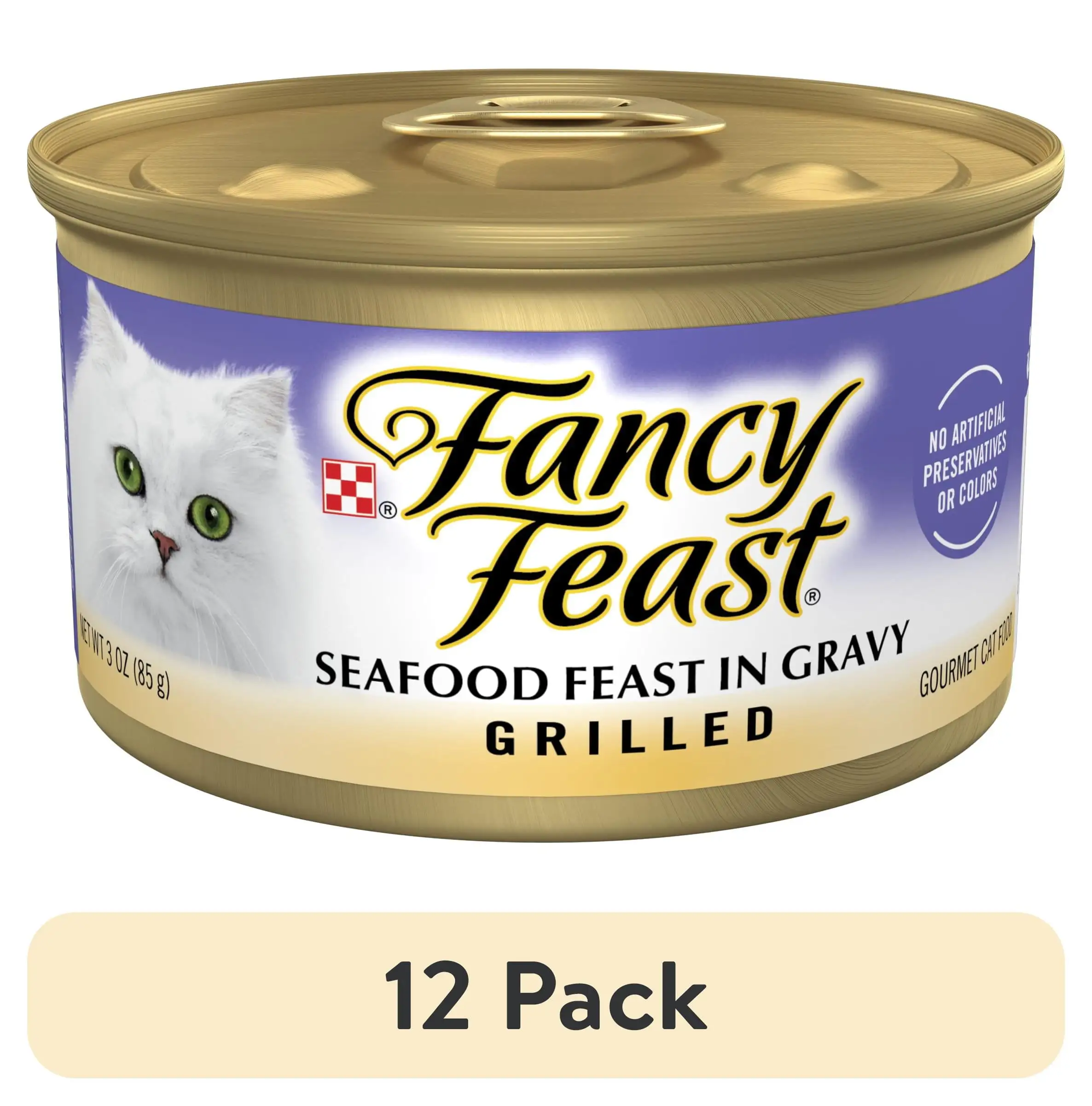 (12 pack) Purina Fancy Feast Gravy Wet Cat Food. High Protein Soft Seafood. 3 oz Can