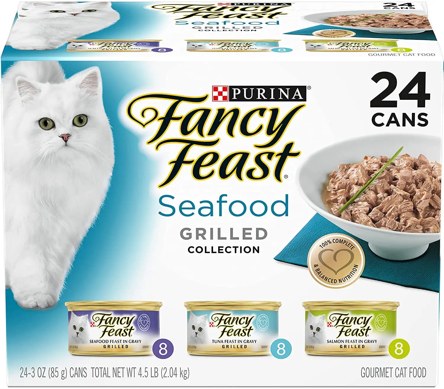 Purina Fancy Feast Gravy Wet Cat Food Variety Pack. Seafood Grilled Collection - (24) 3 oz. Cans