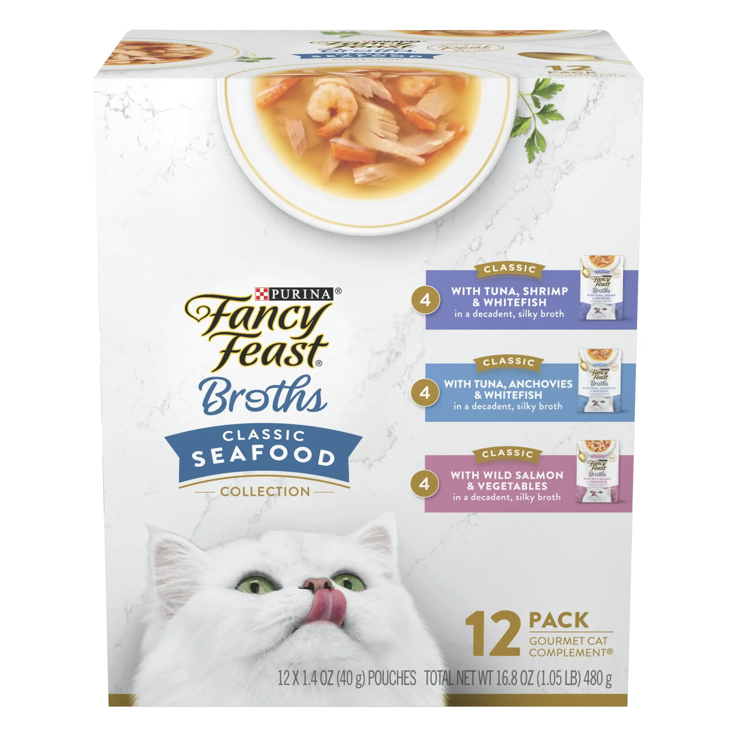 Purina Fancy Feast Lickable Wet Cat Food Broth Complement Classics Collection Variety Pack