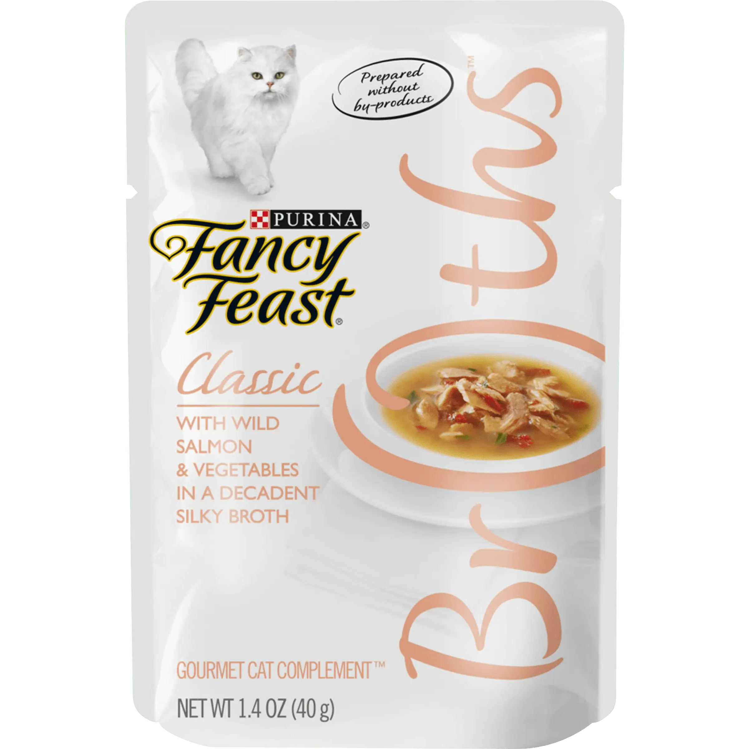 Purina Fancy Feast Lickable Wet Cat Food Broth Topper. Classic With Wild Salmon and Vegetables - 1.4 oz. Pouch