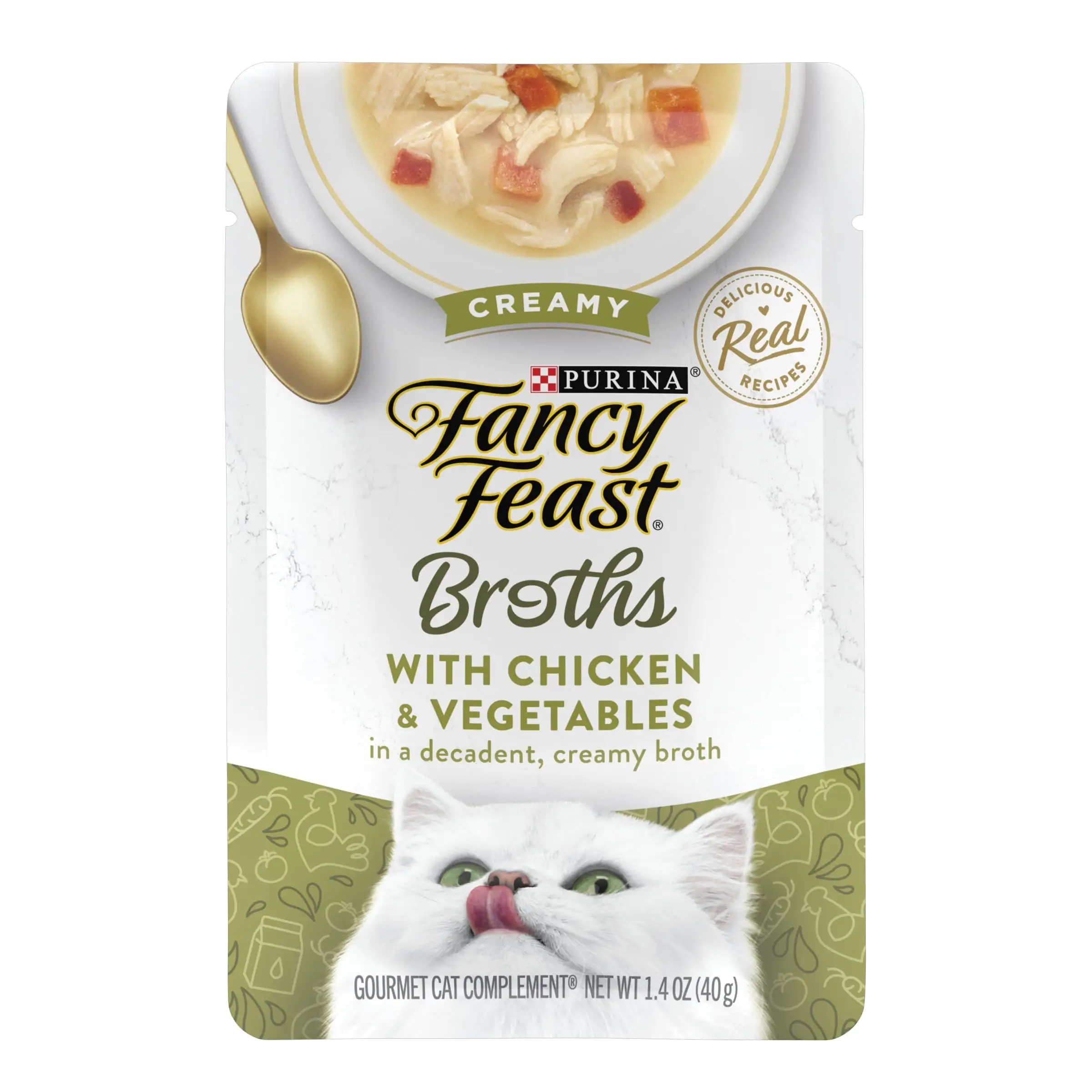 Purina Fancy Feast Lickable Wet Cat Food Broth Topper. Creamy With Chicken and Vegetables - 1.4 oz Pouch