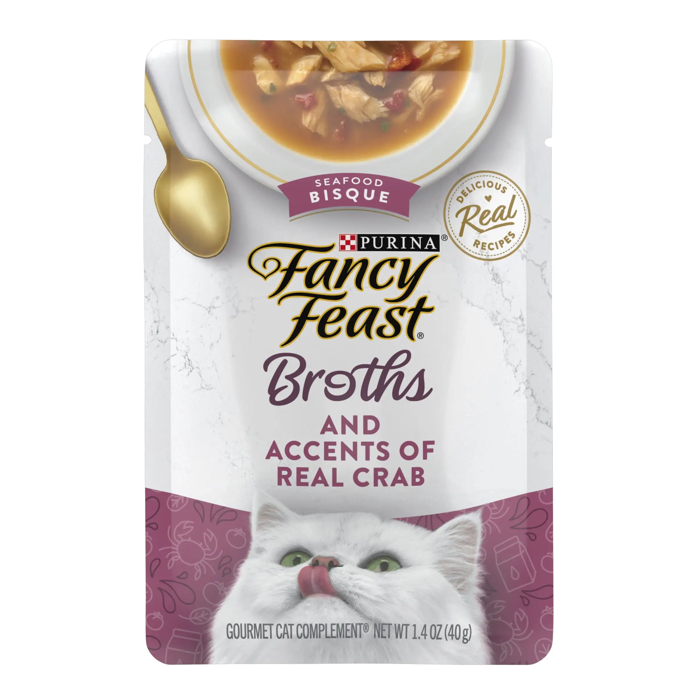 Purina Fancy Feast Lickable Wet Cat Food Broth Topper Seafood Bisque and Accents of Real Crab - 1.4 oz Pouch