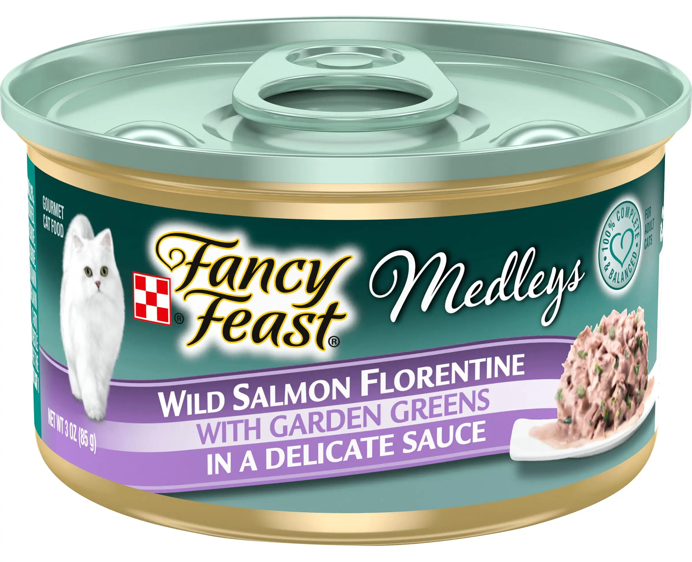 Purina Fancy Feast Medleys Wild Salmon Florentine With Garden Greens in a Delicate Sauce Adult Wet Cat Food. 3 Ounce (Pack of 24)