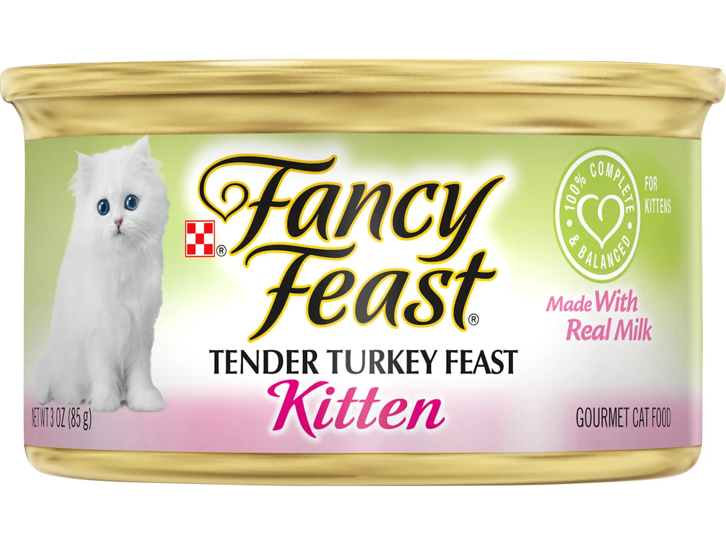 Purina Fancy Feast Pate Wet Kitten Food. Tender Turkey Feast. Made with Real Milk for Transitioning Kittens. Gourmet Cat Food for Kittens. 3 OZ Can (Pack of 12)