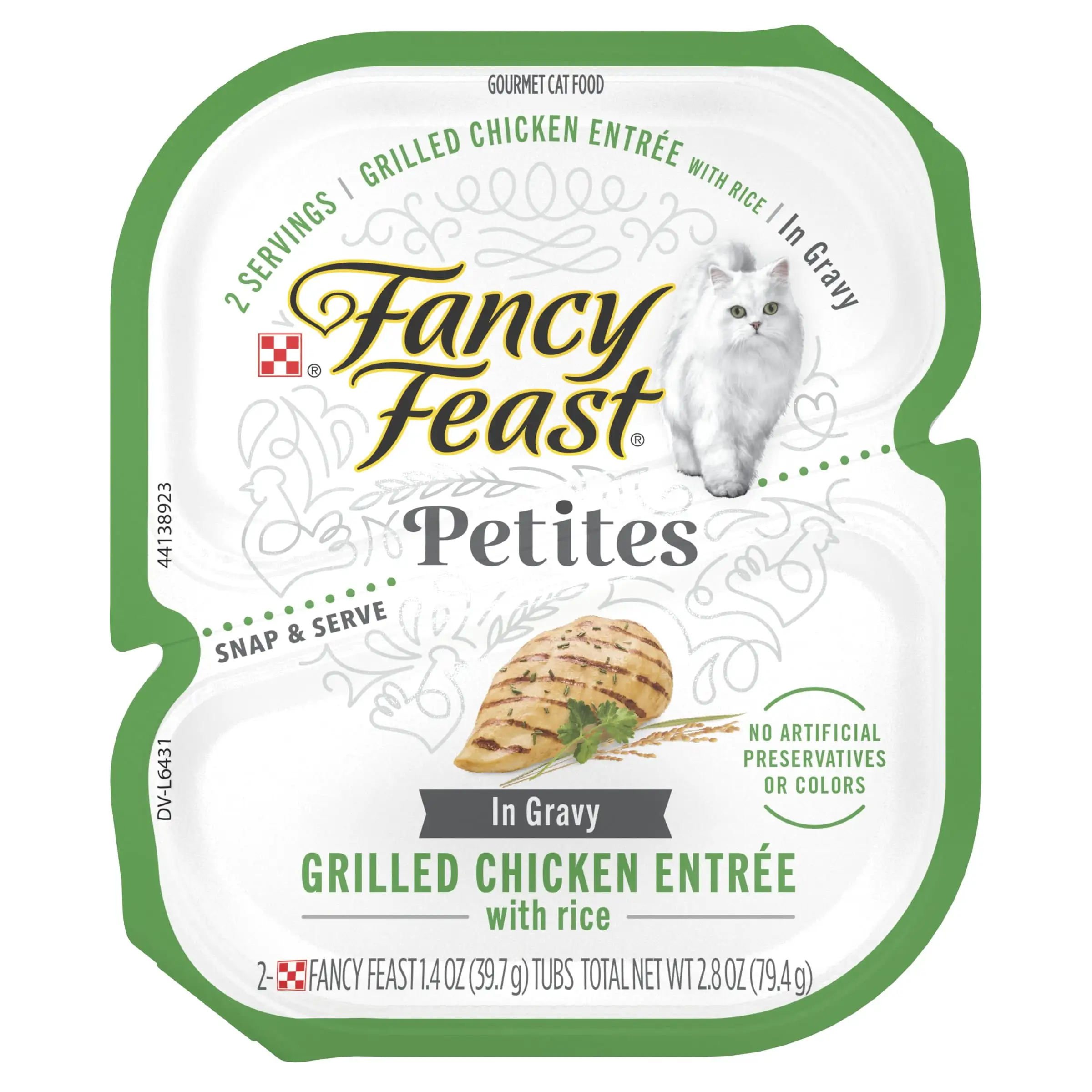 Purina Fancy Feast Petites Gourmet Pate Wet Cat Food. Grilled Chicken & Rice. 2.8 oz Tub