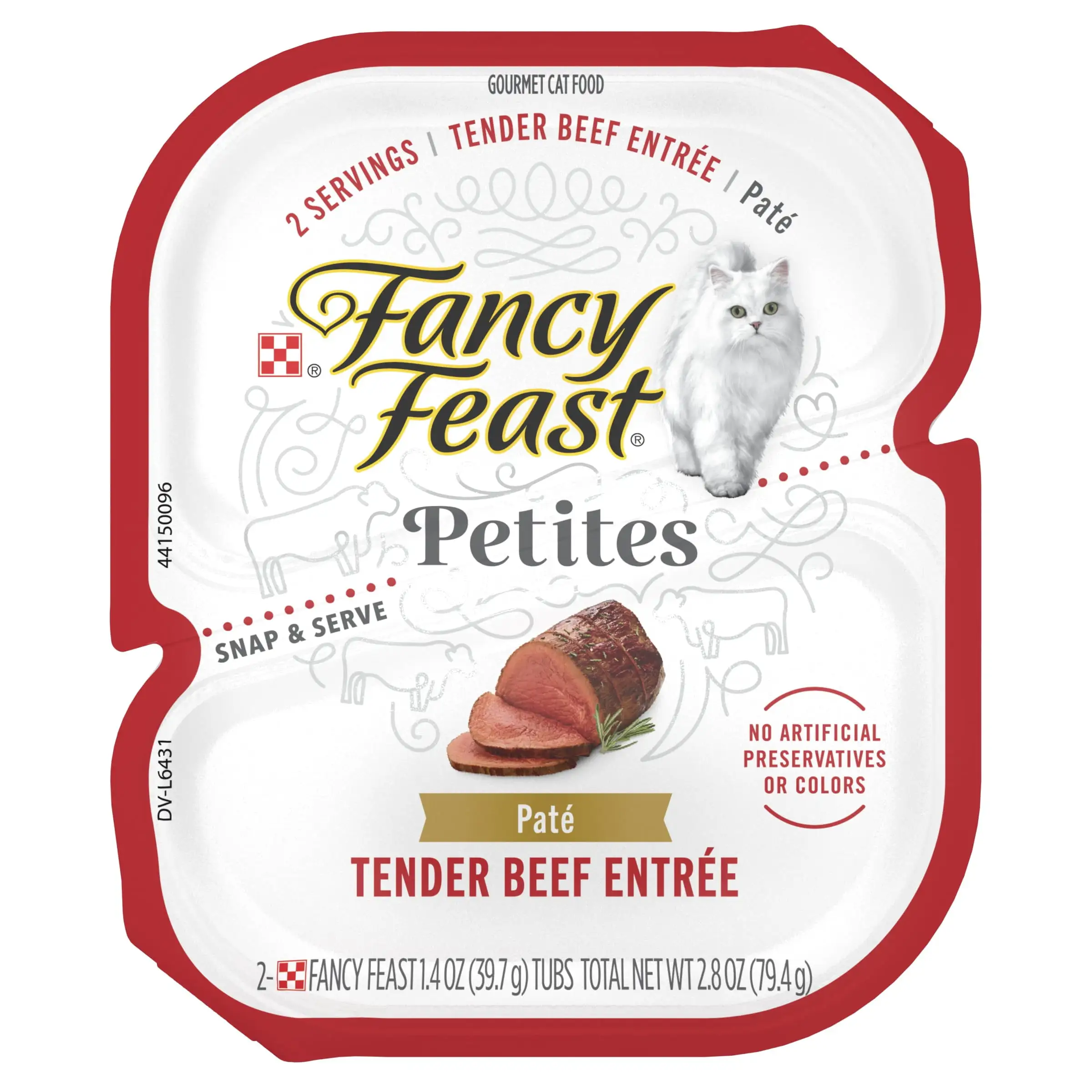 Purina Fancy Feast Petites Gourmet Pate Wet Cat Food. Tender Beef. 2.8 oz Tub